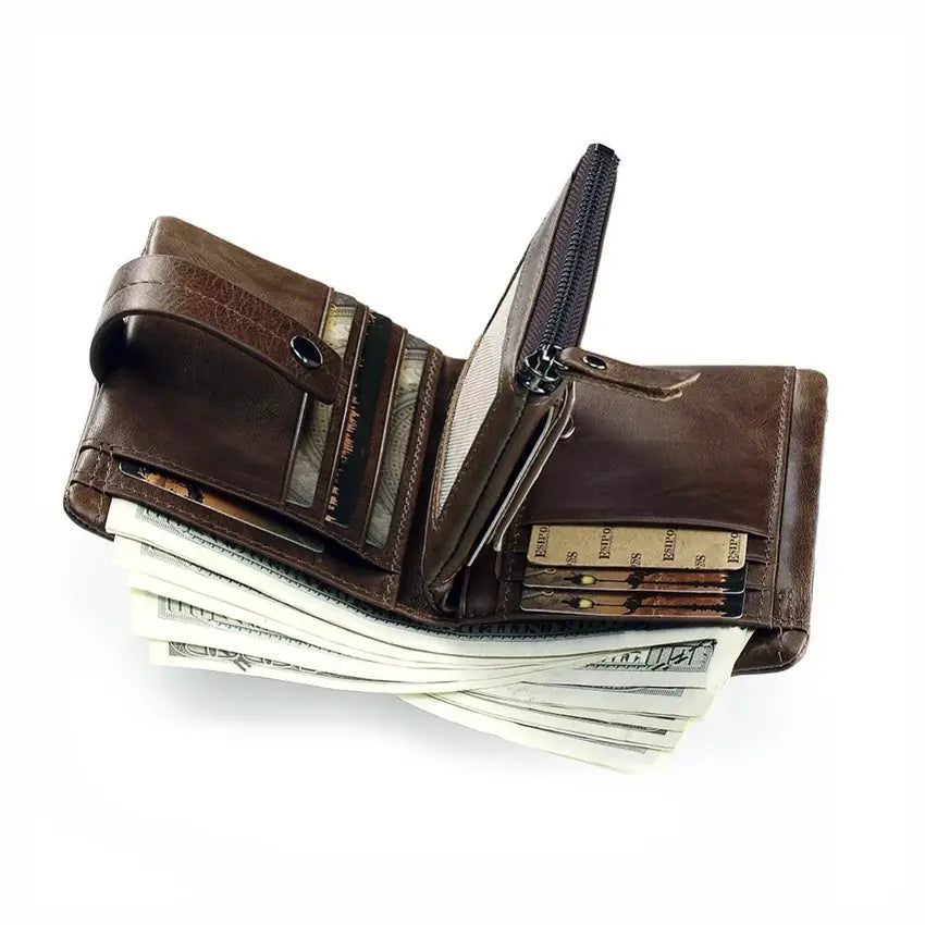 Genuine Leather Trifold Wallet for Men