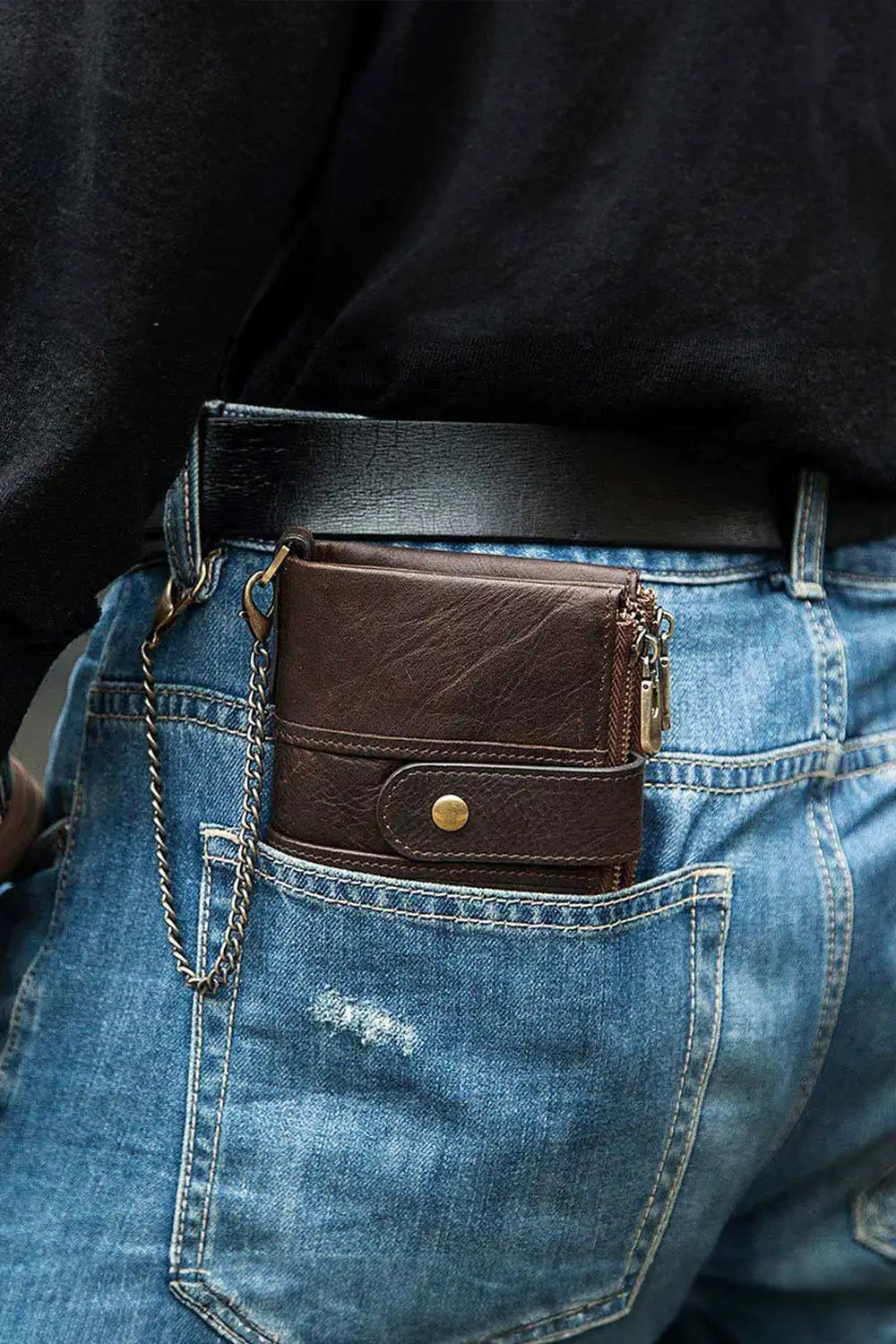 Men’s Genuine Leather Trifold Wallet with ID Window