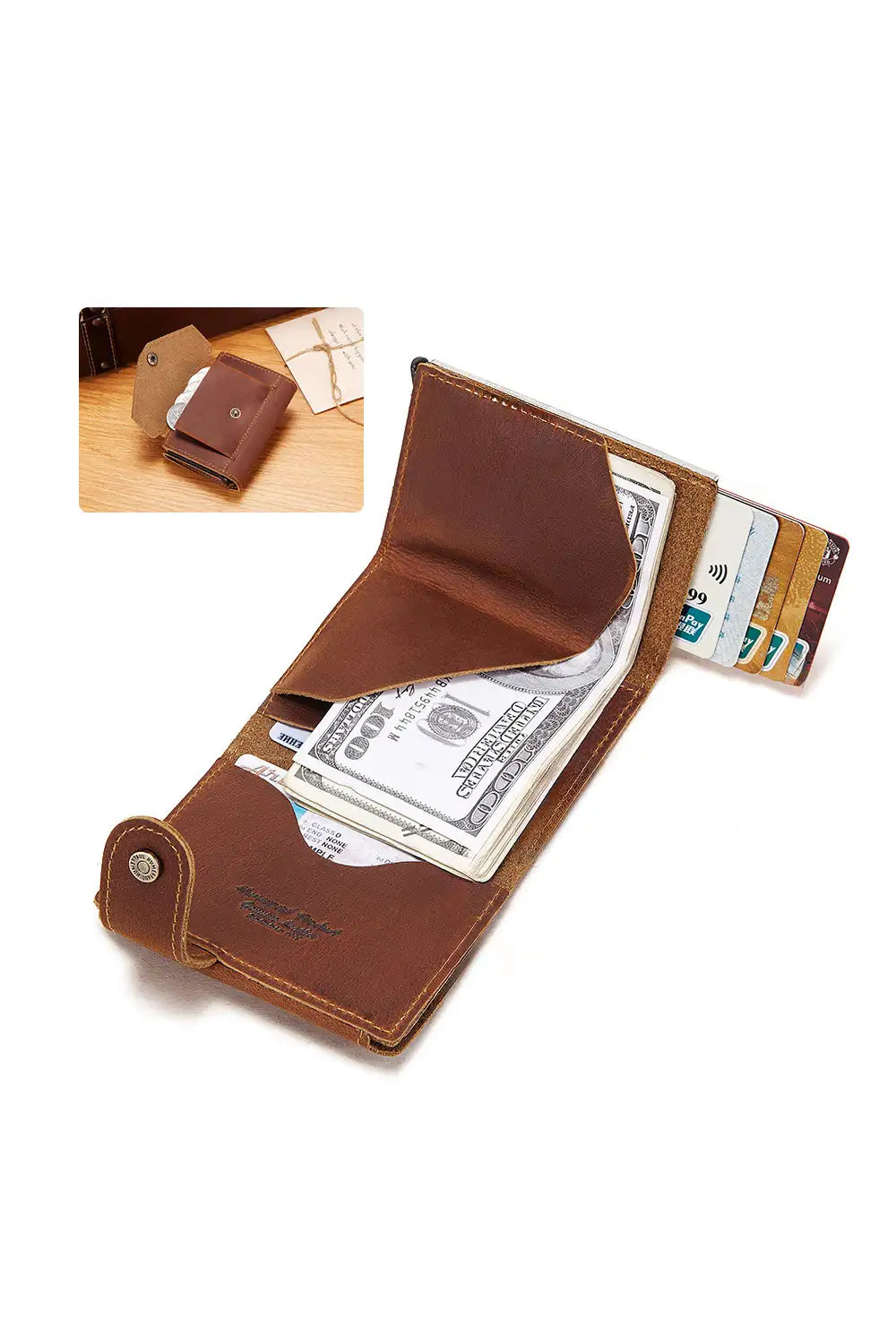 Organizer Compact Genuine Cowhide Leather Wallet