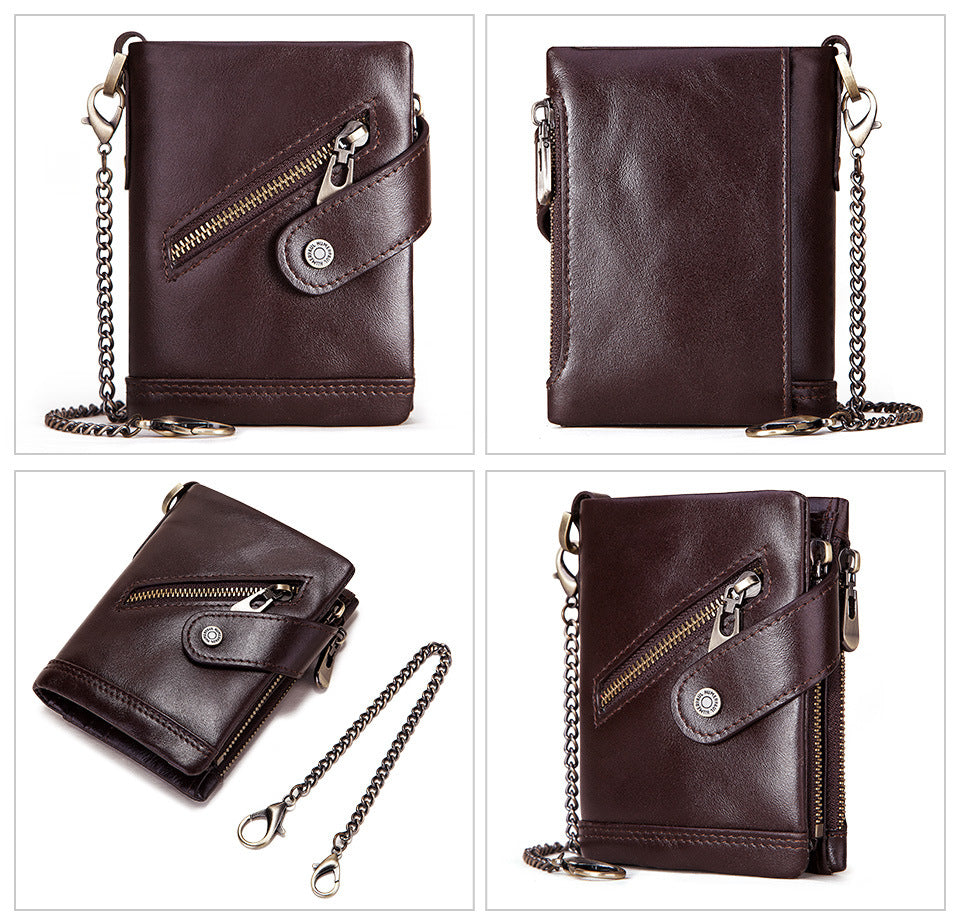 Men's Wallet Tri-fold Genuine Cowhide Leather