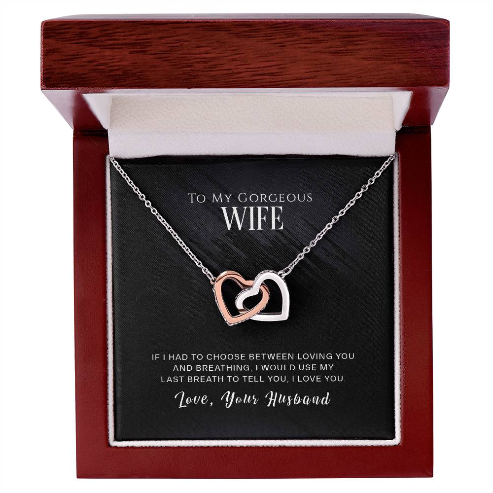 Interlocking Hearts Necklace - Stainless Steel & Rose Gold Finish - To My Gorgeous Wife