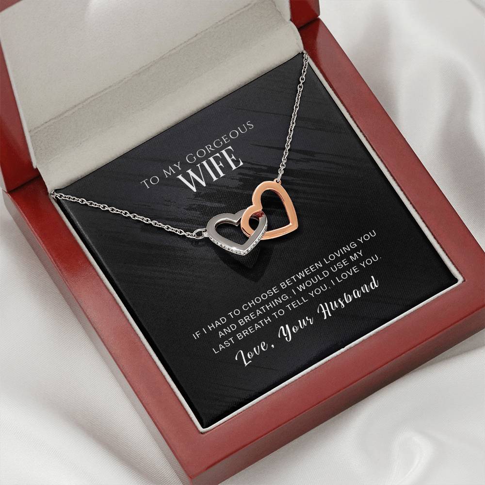 Interlocking Hearts Necklace - Stainless Steel & Rose Gold Finish - To My Gorgeous Wife