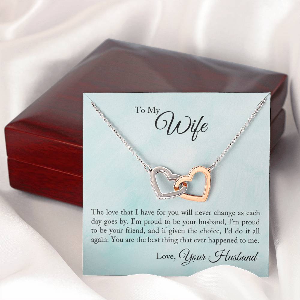 Interlocking Hearts Necklace - Stainless Steel & Rose Gold Finish - I'm Proud To Be Your Husband