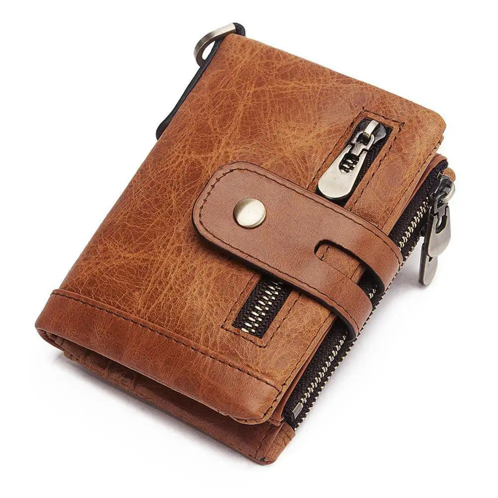 Men's Trifold Wallet Genuine Cowhide Leather