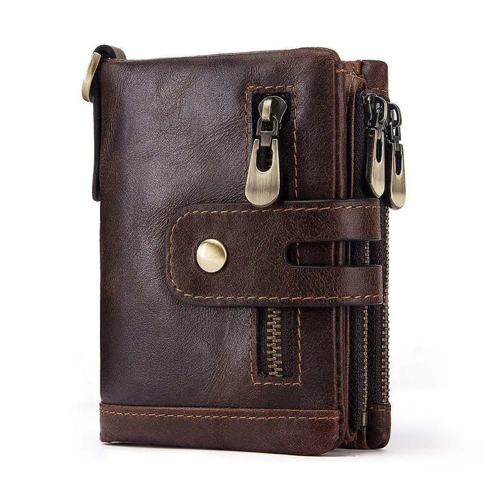 Men's Trifold Wallet Genuine Cowhide Leather