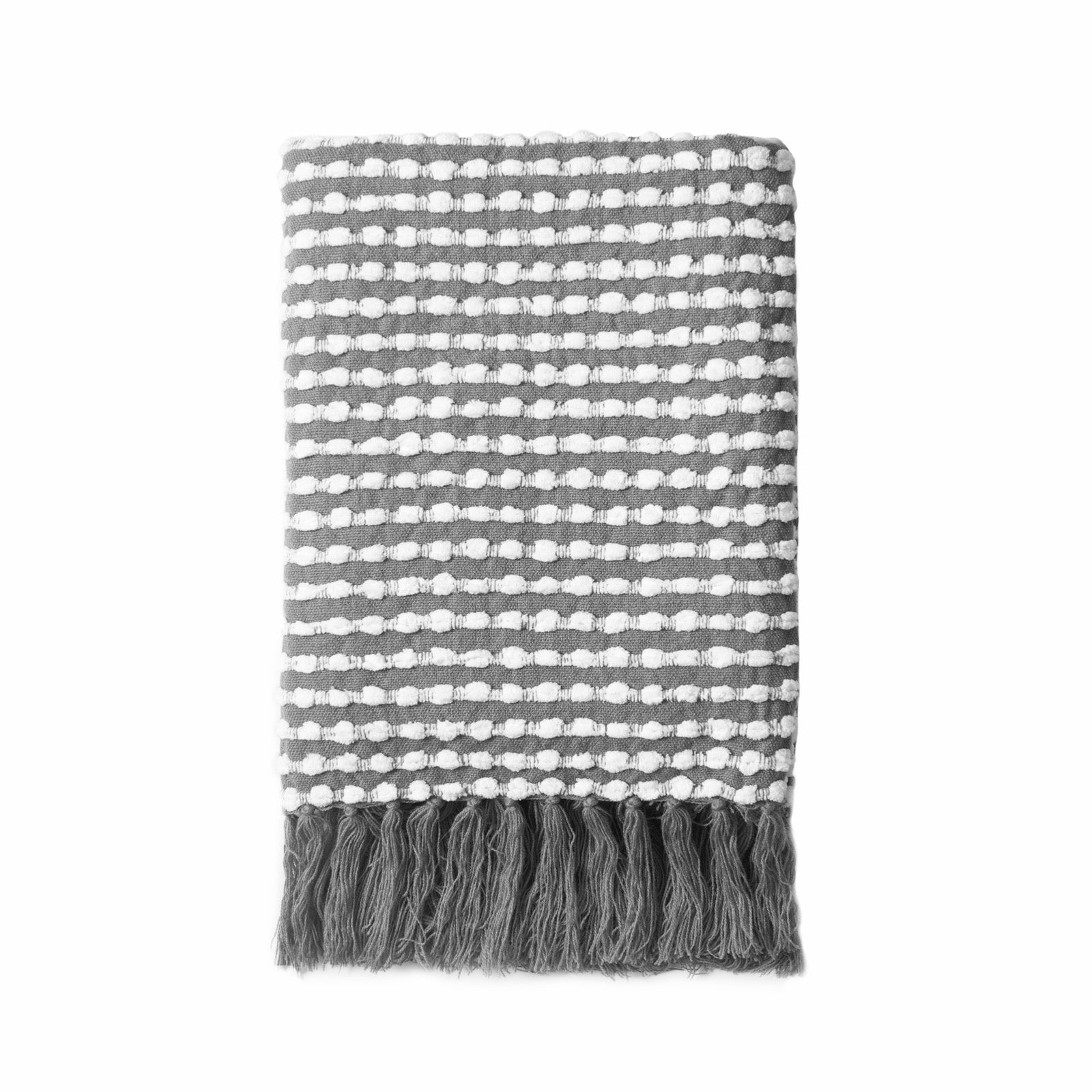 Modern Decorative Throw Blanket with Fringes, Dark Gray and White, 50"x60"