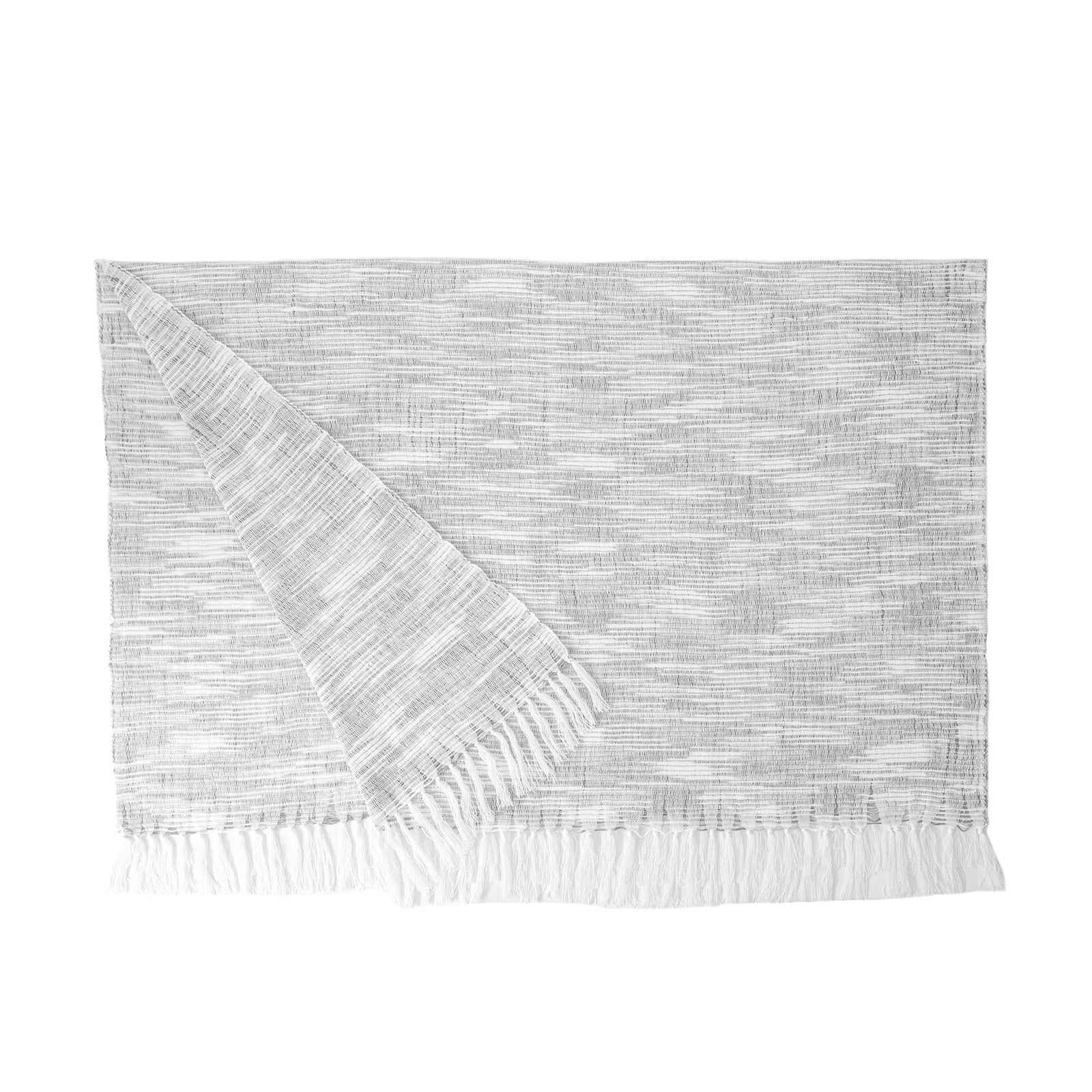 Modern Decorative Knitted Throw Blanket with Tassels, Gray and White, 50"x60"