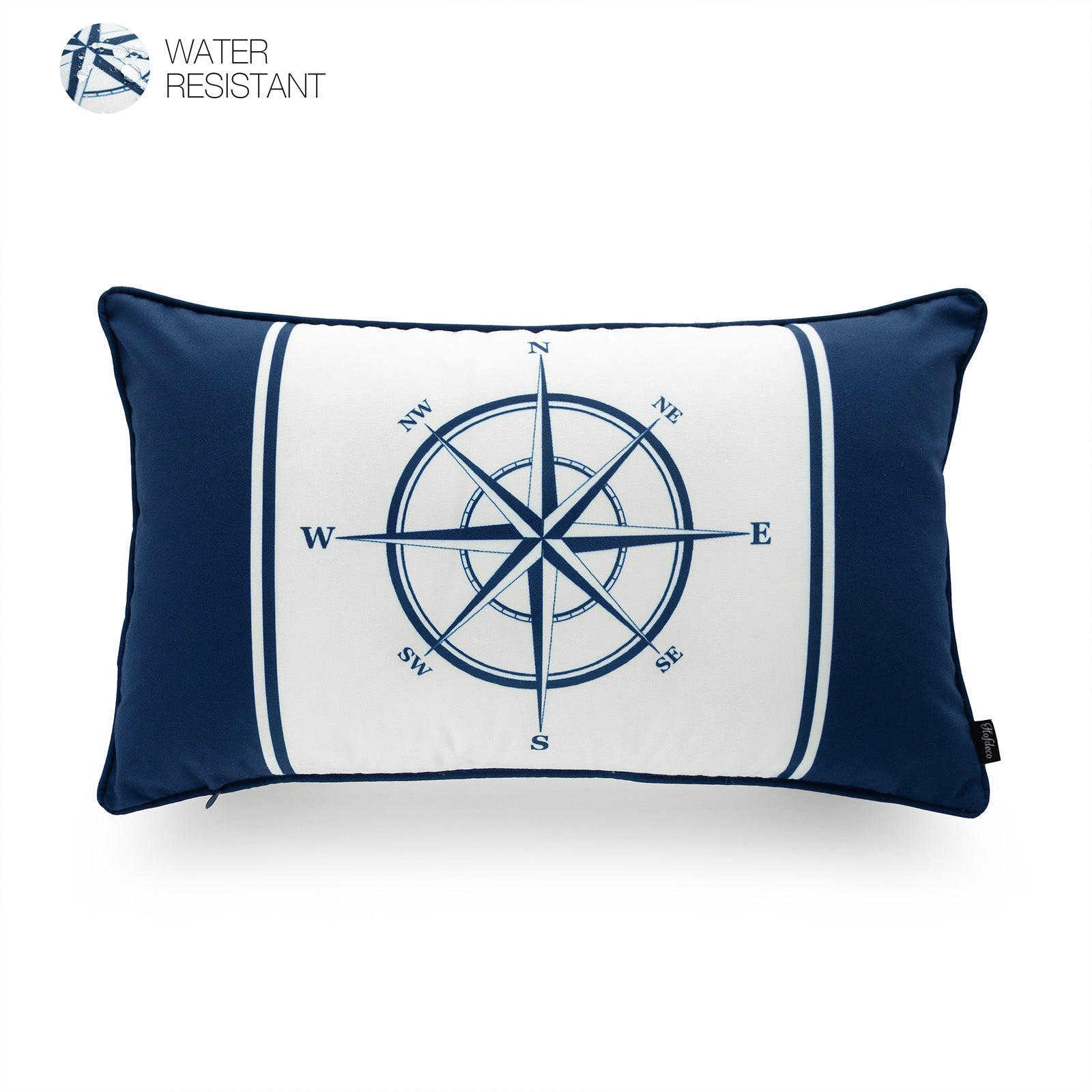 Nautical Outdoor Lumbar Pillow Cover, Compass, Navy Blue, 12"x20"