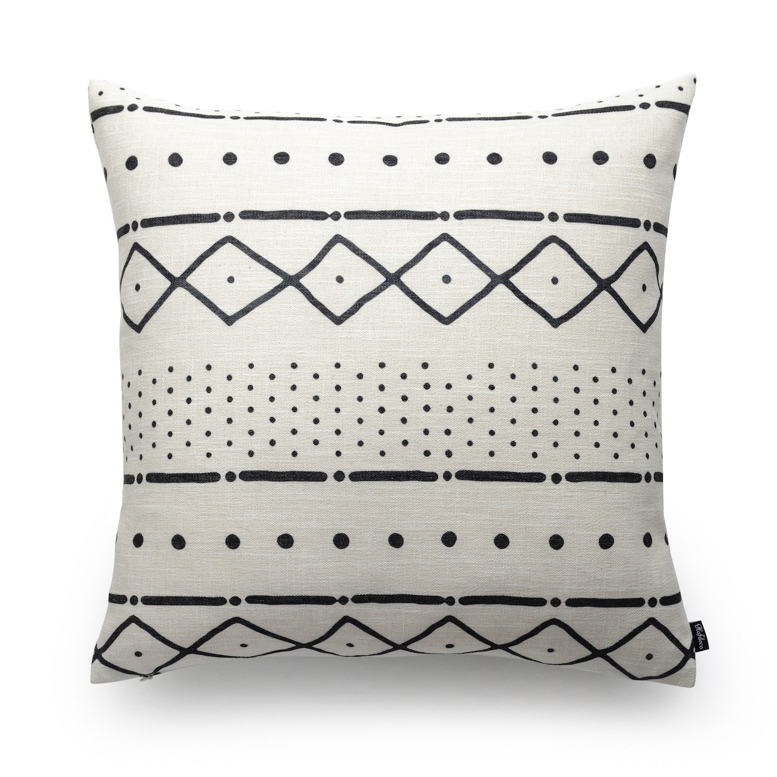 African Mud Cloth Pillow Cover, Dots and Dashes, Natural, Double Sided, 20"x20"