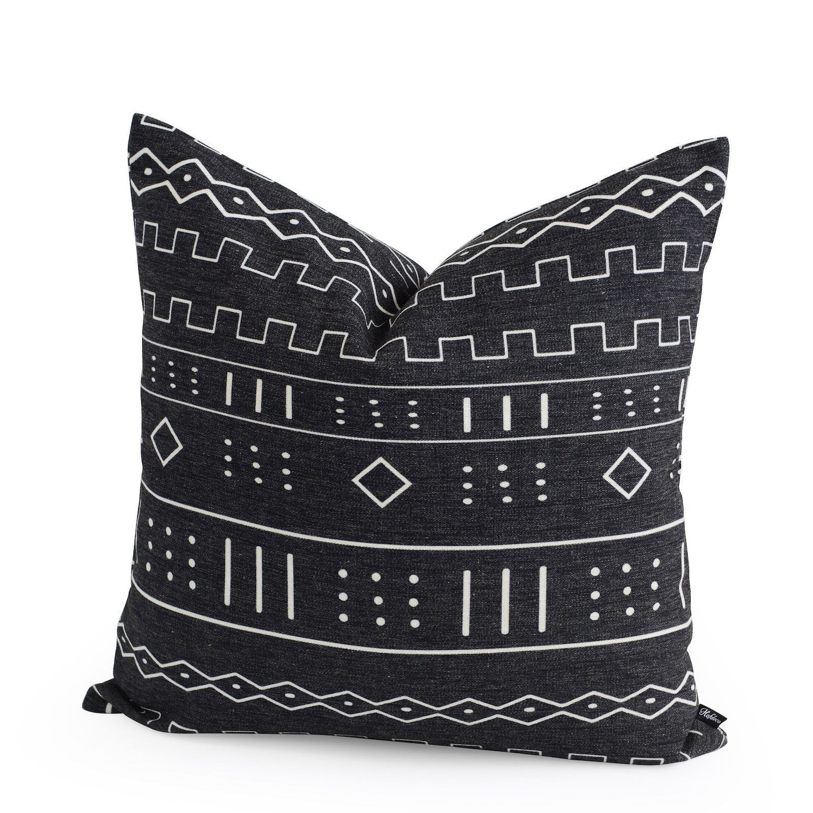 African Mud Cloth Pillow Cover, Dots and Dashes, Black, Double Sided, 20"x20"