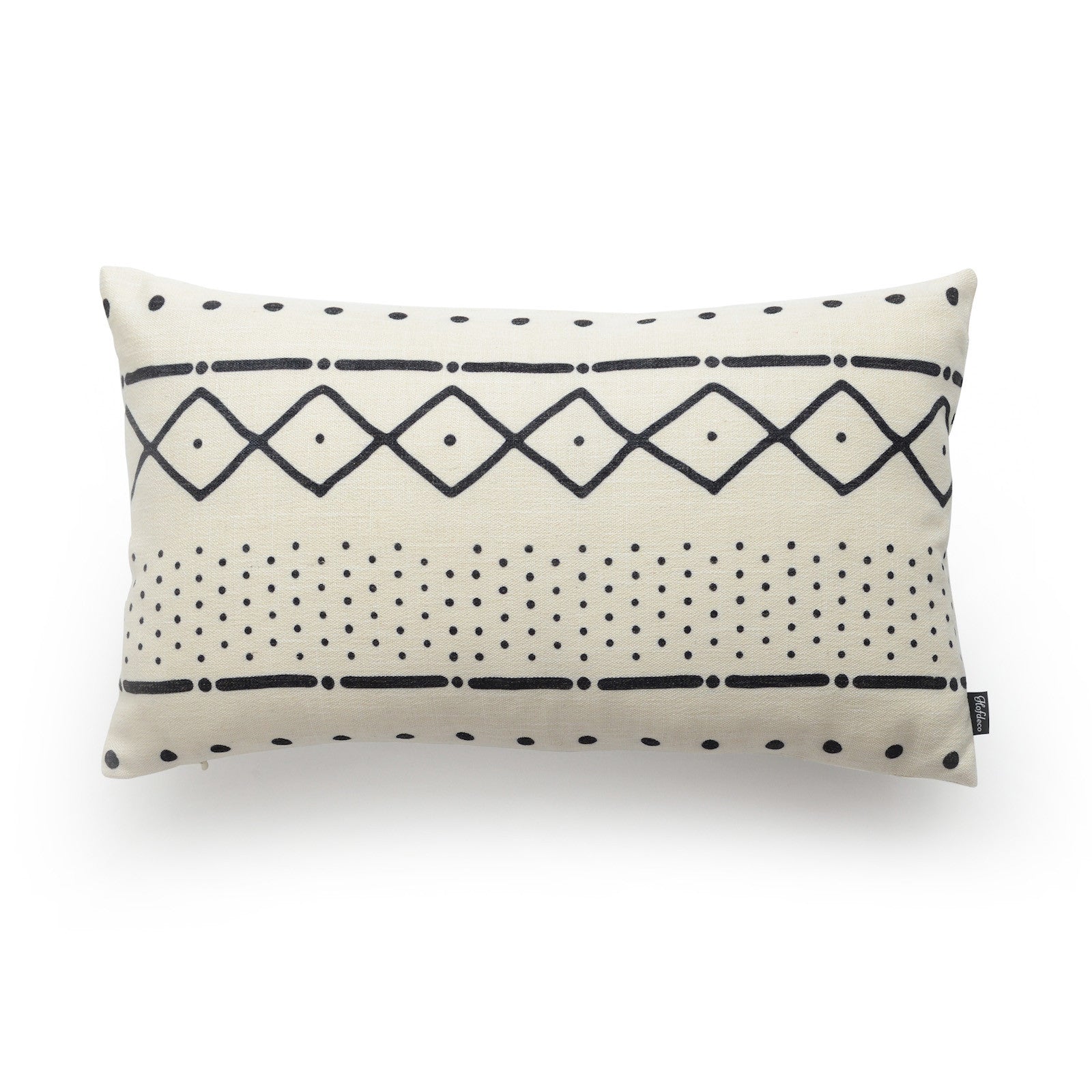 African Mud Cloth Lumbar Pillow Cover, Dots and Dashes, Natural, Double Sided, 12"x20"