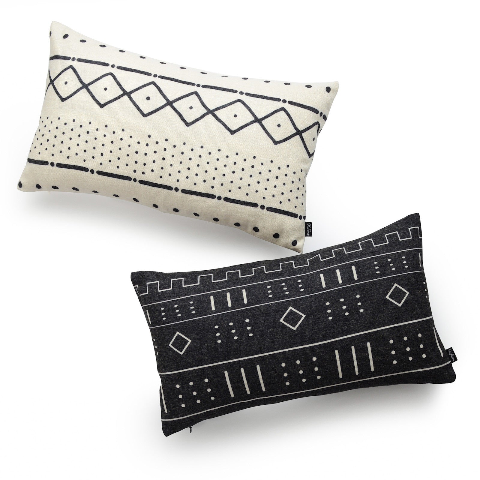 African Mud Cloth Lumbar Pillow Cover, Dots and Dashes, Natural, Double Sided, 12"x20"