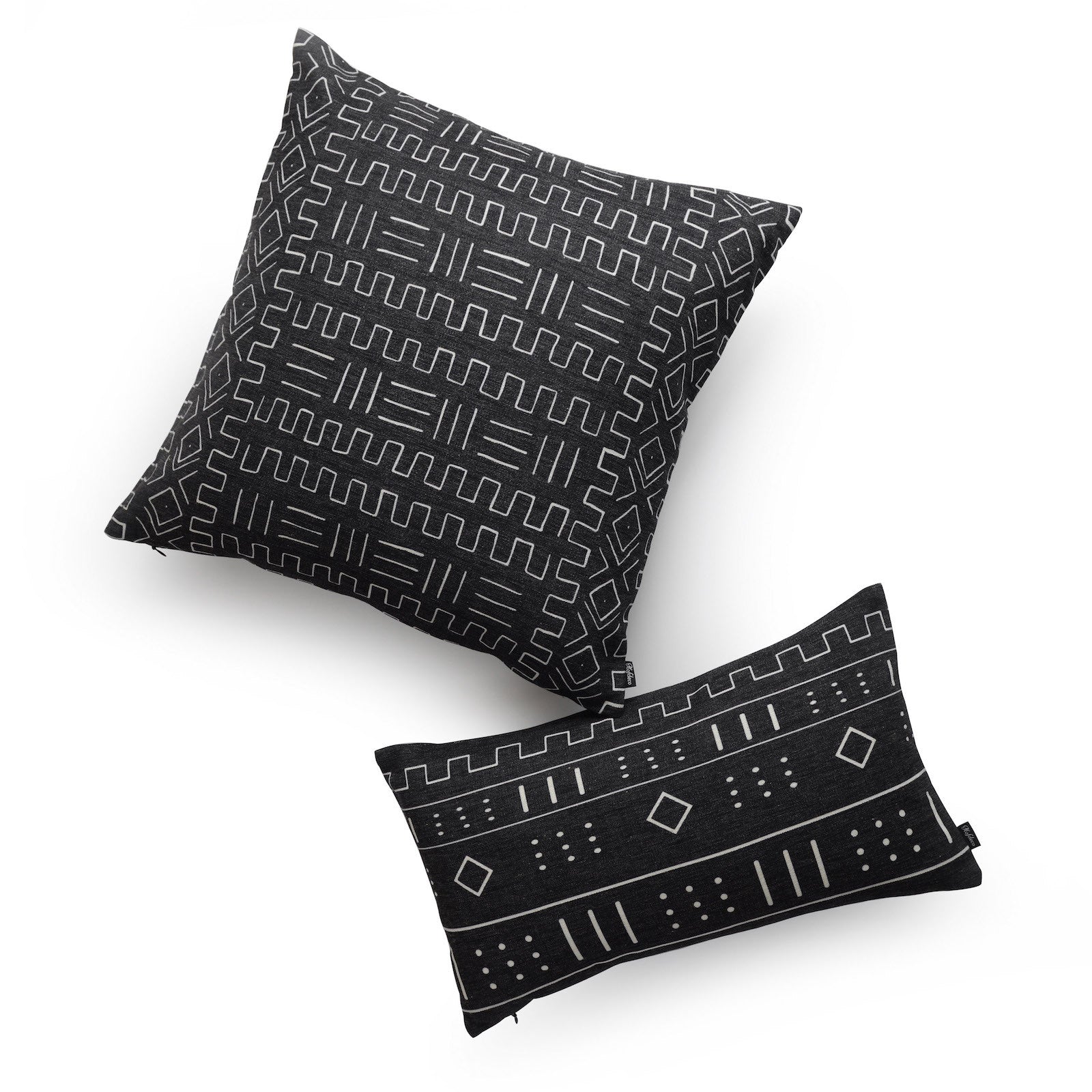 African Mud Cloth Lumbar Pillow Cover, Dots and Dashes, Black, Double Sided, 12"x20"