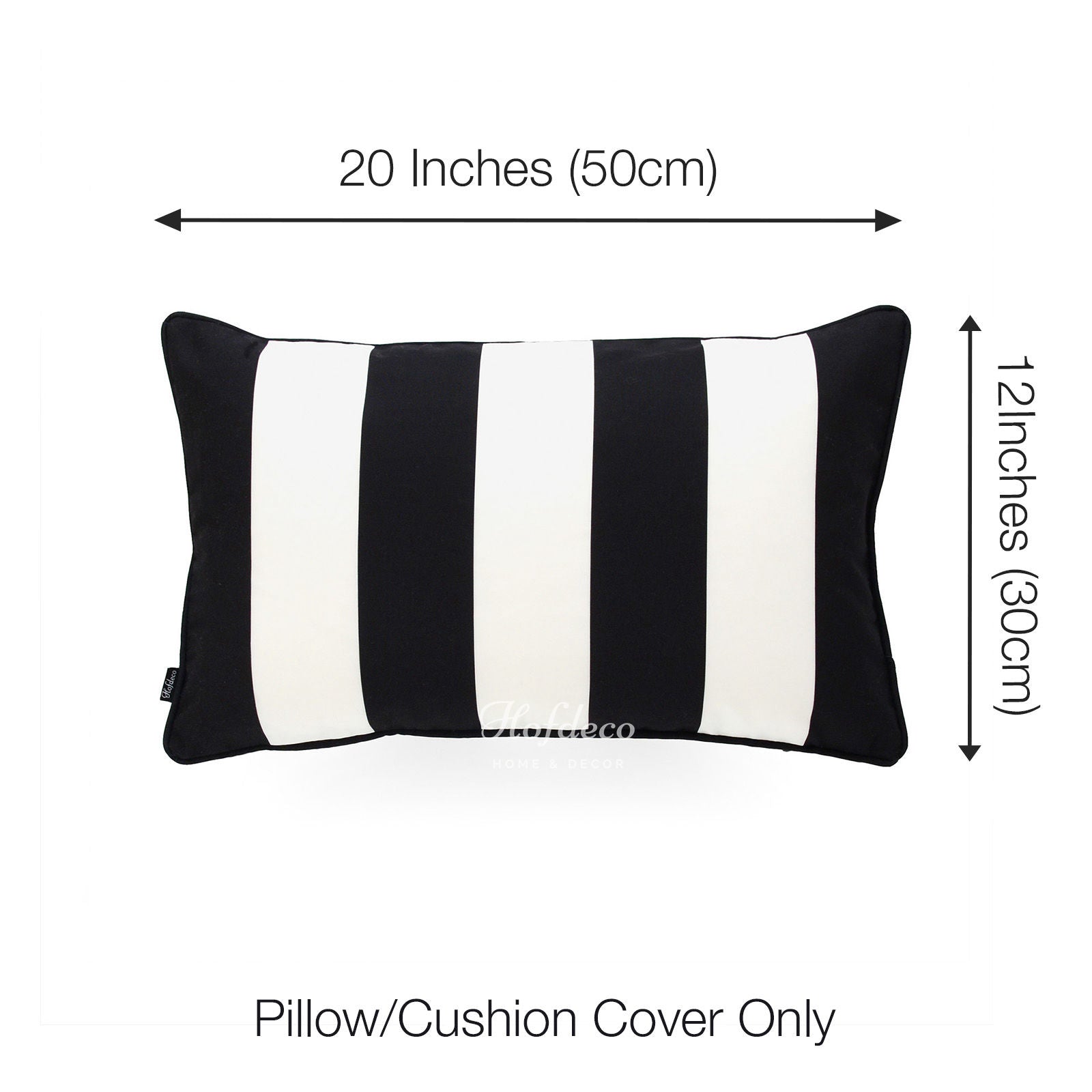 Black and White Outdoor Lumbar Pillow Cover, Stripes, 12"x20"