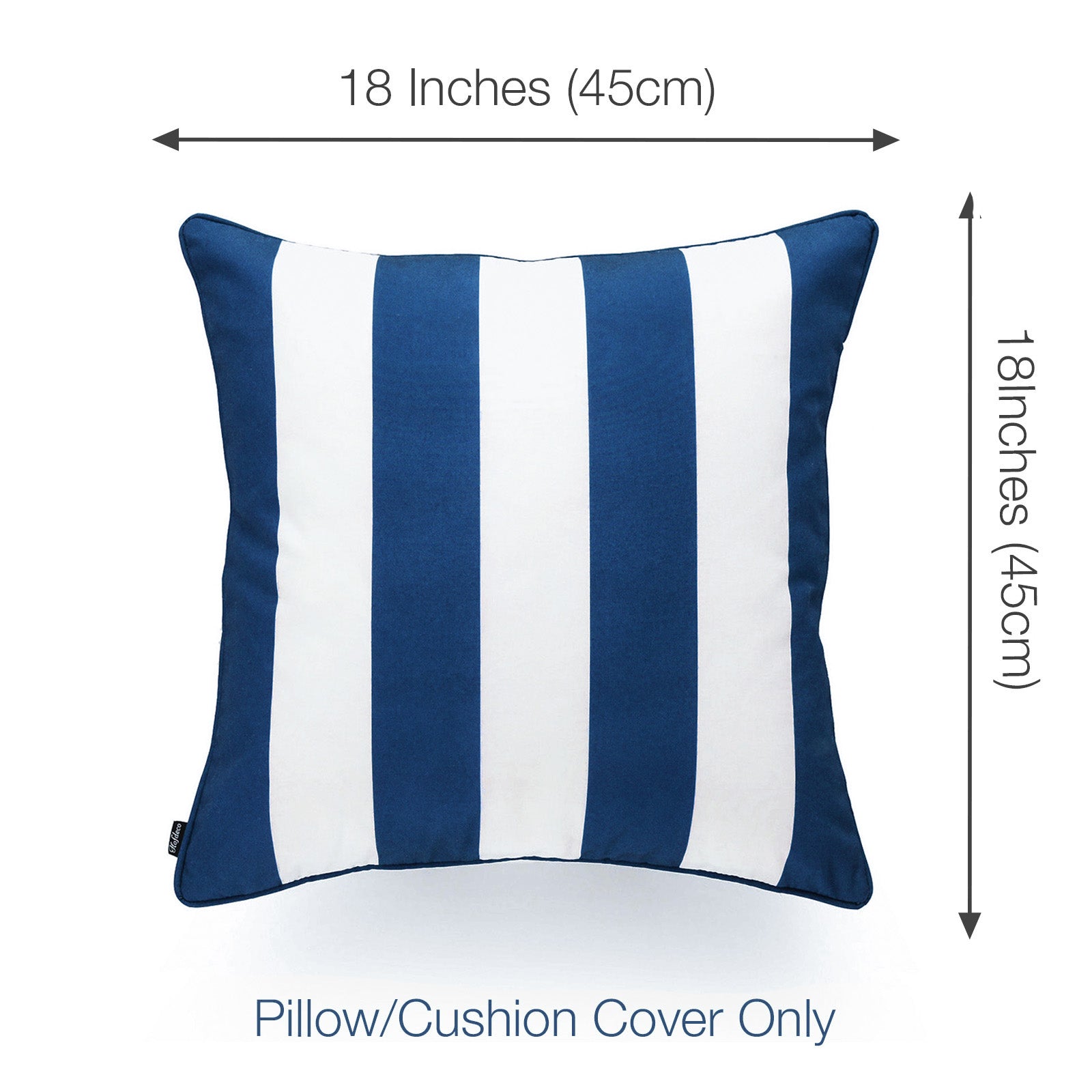 Nautical Outdoor Pillow Cover, Stripes, Navy Blue, 18"x18"