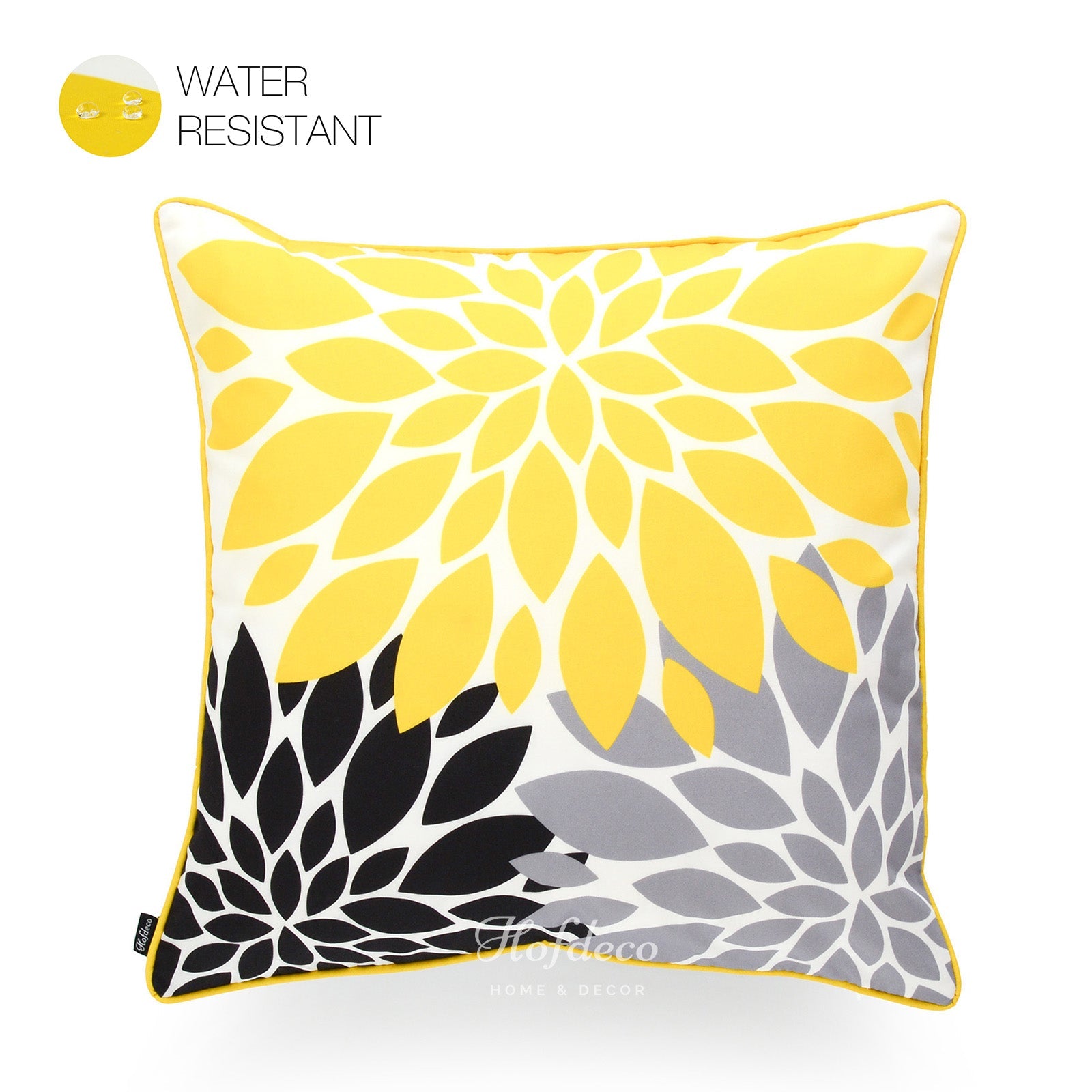 Yellow Gray Outdoor Pillow Cover, Floral, 18"x18"-0