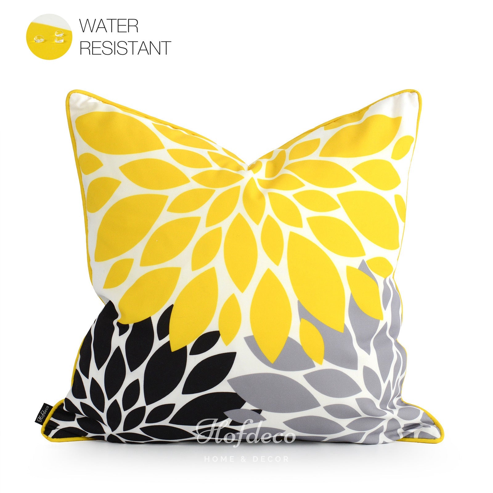 Yellow Gray Outdoor Pillow Cover, Floral, 18"x18"