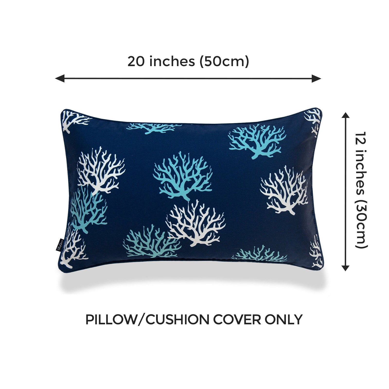 Beach Outdoor Lumbar Pillow Cover, Living Coral, Navy Blue, 12"x20"