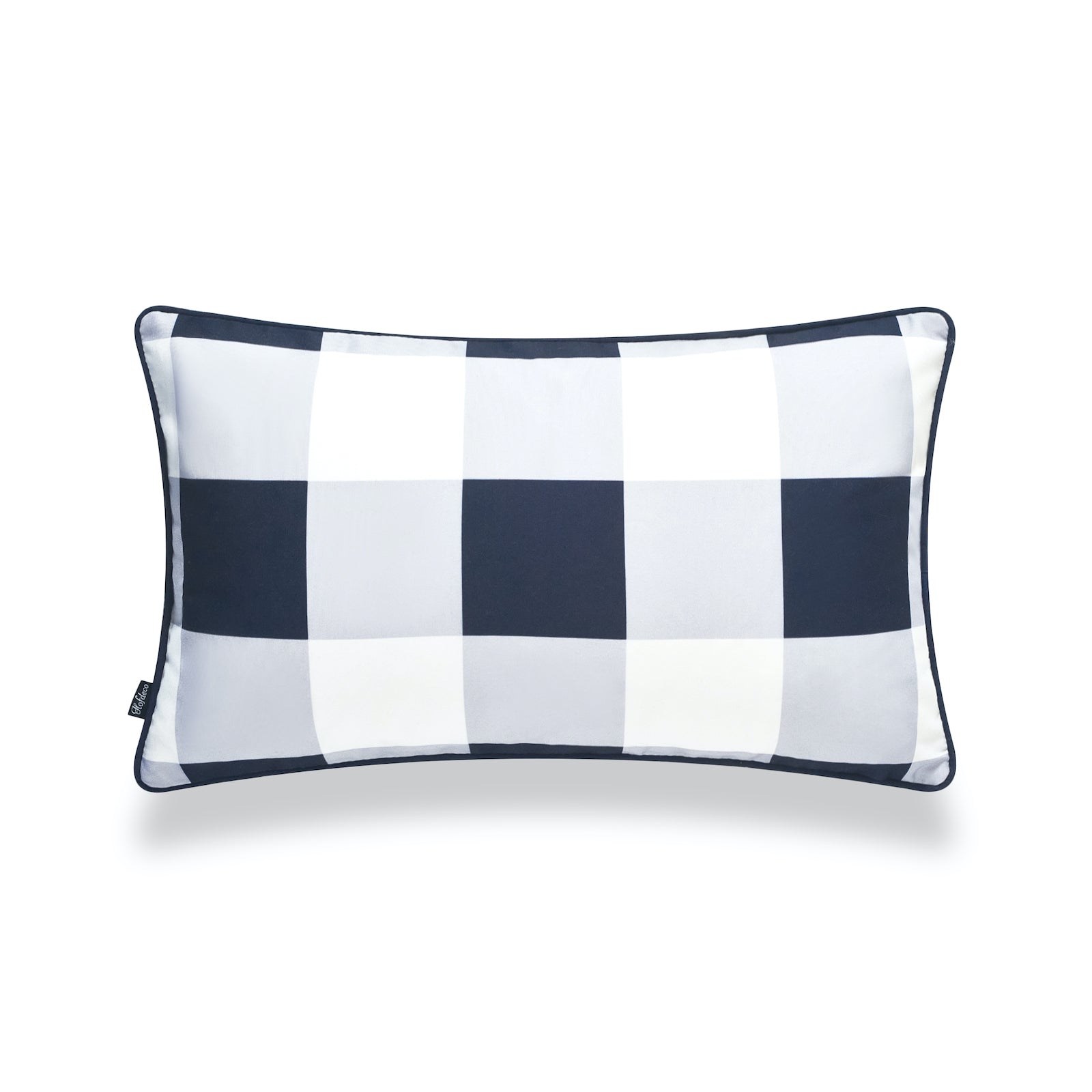 Coastal Lumbar Indoor Outdoor Pillow Cover, Buffalo Check, Navy Blue, 12"x20"