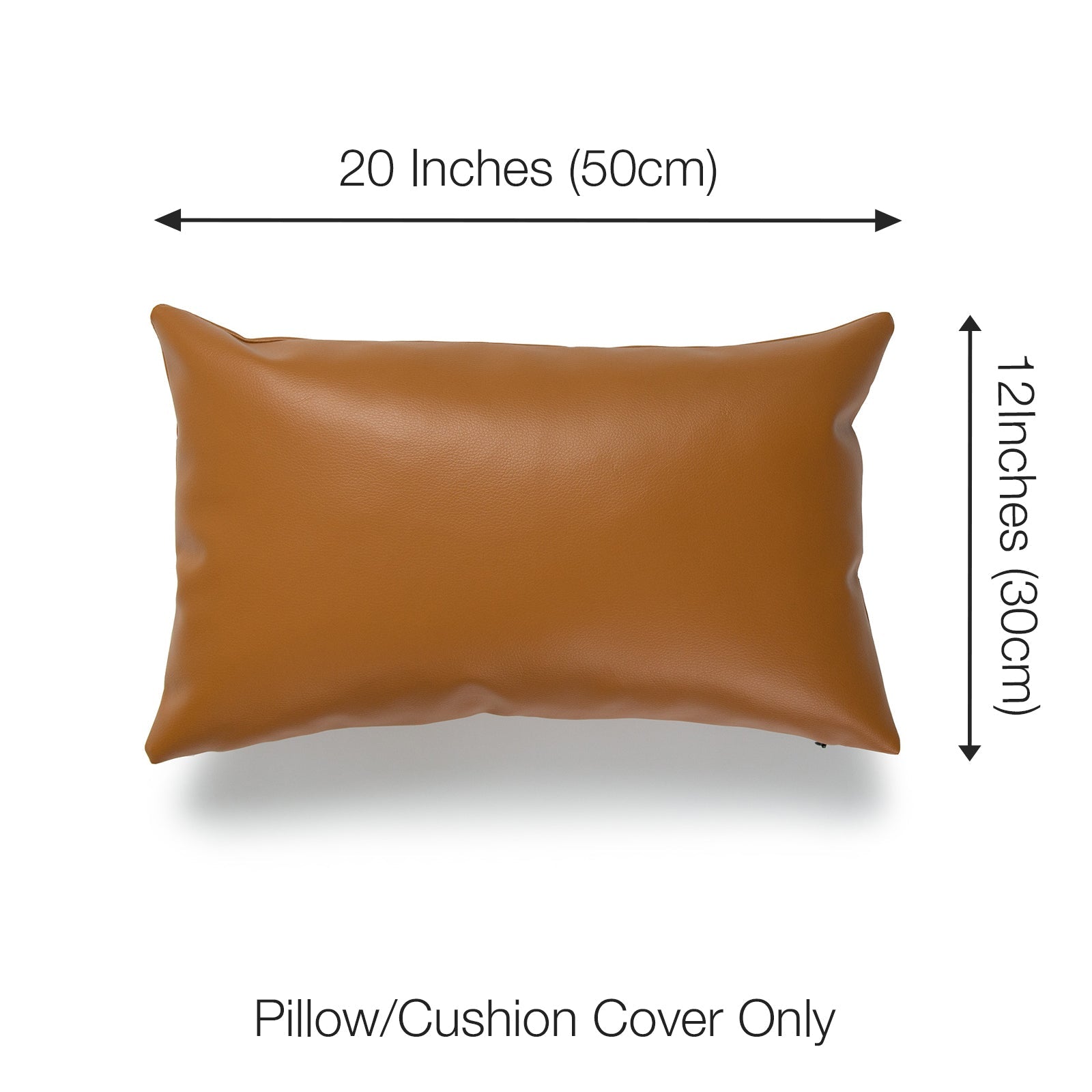 Faux Leather Lumbar Pillow Cover, Modern Design, Camel, 12"x20"