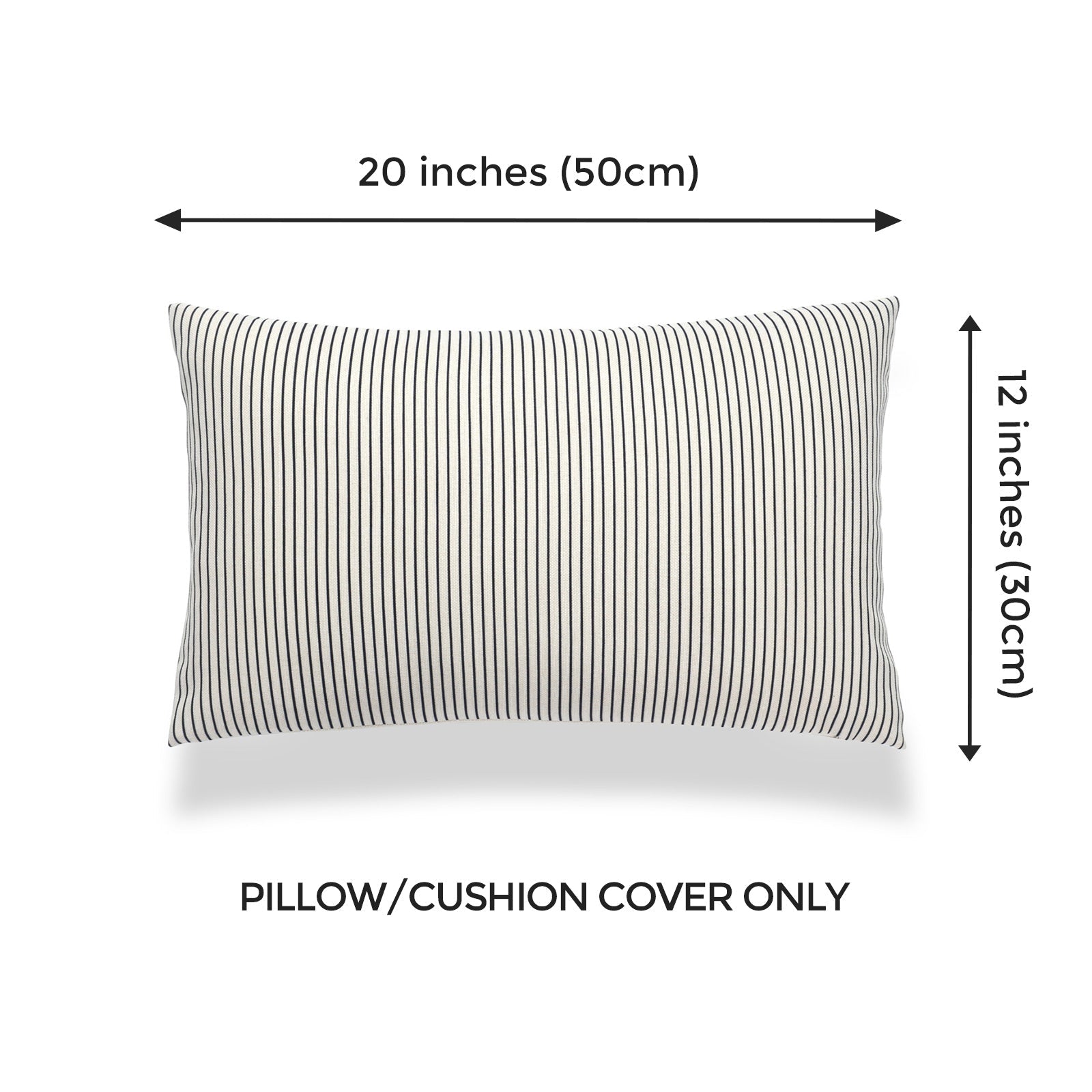 Neutral Lumbar Pillow Cover, Ticking Stripes, Black Beige, 12"x20"