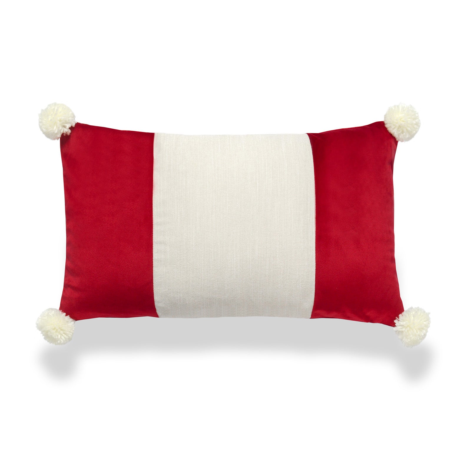 Christmas Lumbar Pillow Cover, Velvet Red Wide Striped with Tassels, 12"x20"
