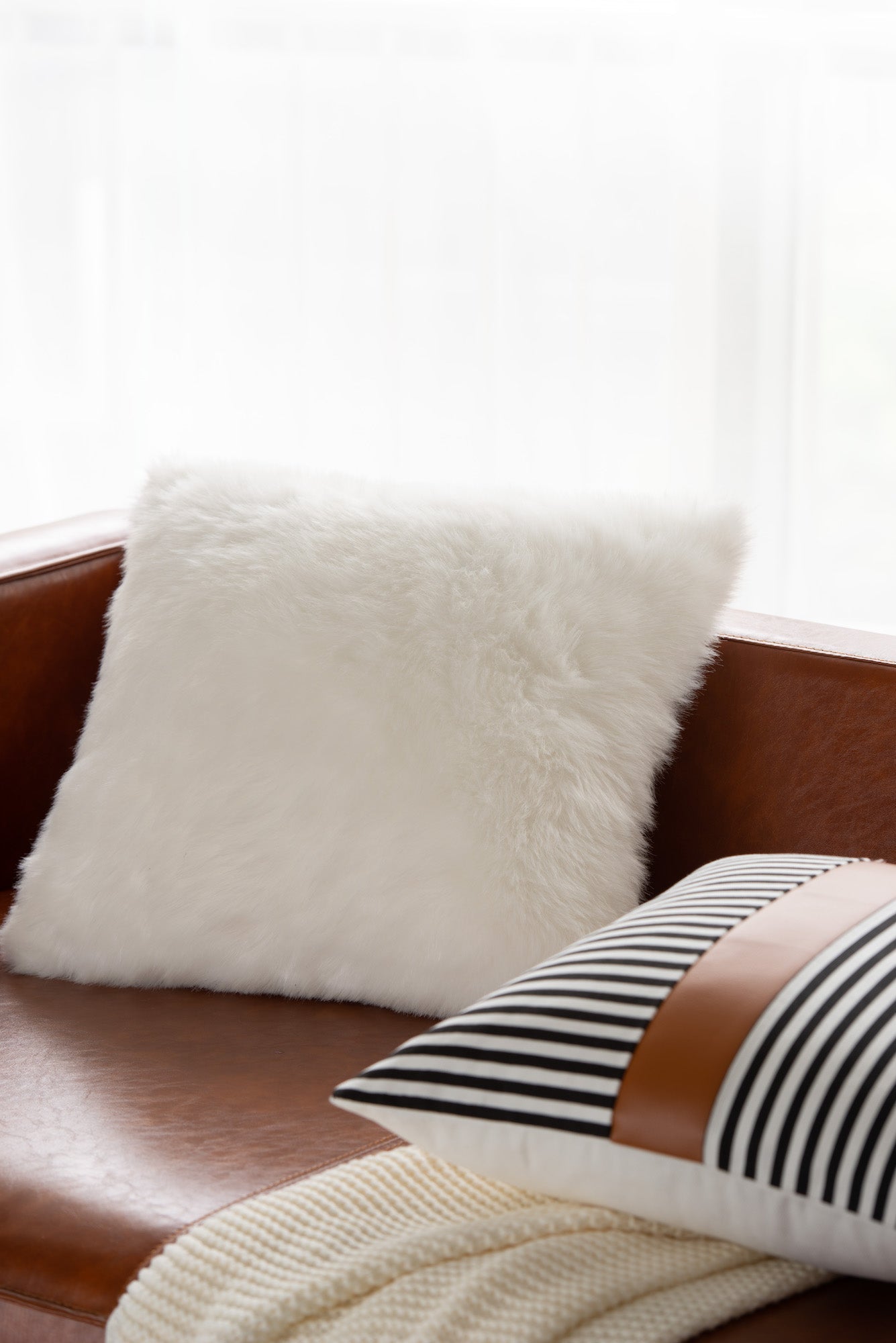 Faux Leather Pillow Cover, Modern Design Stripes, Camel Black, 18"x18"