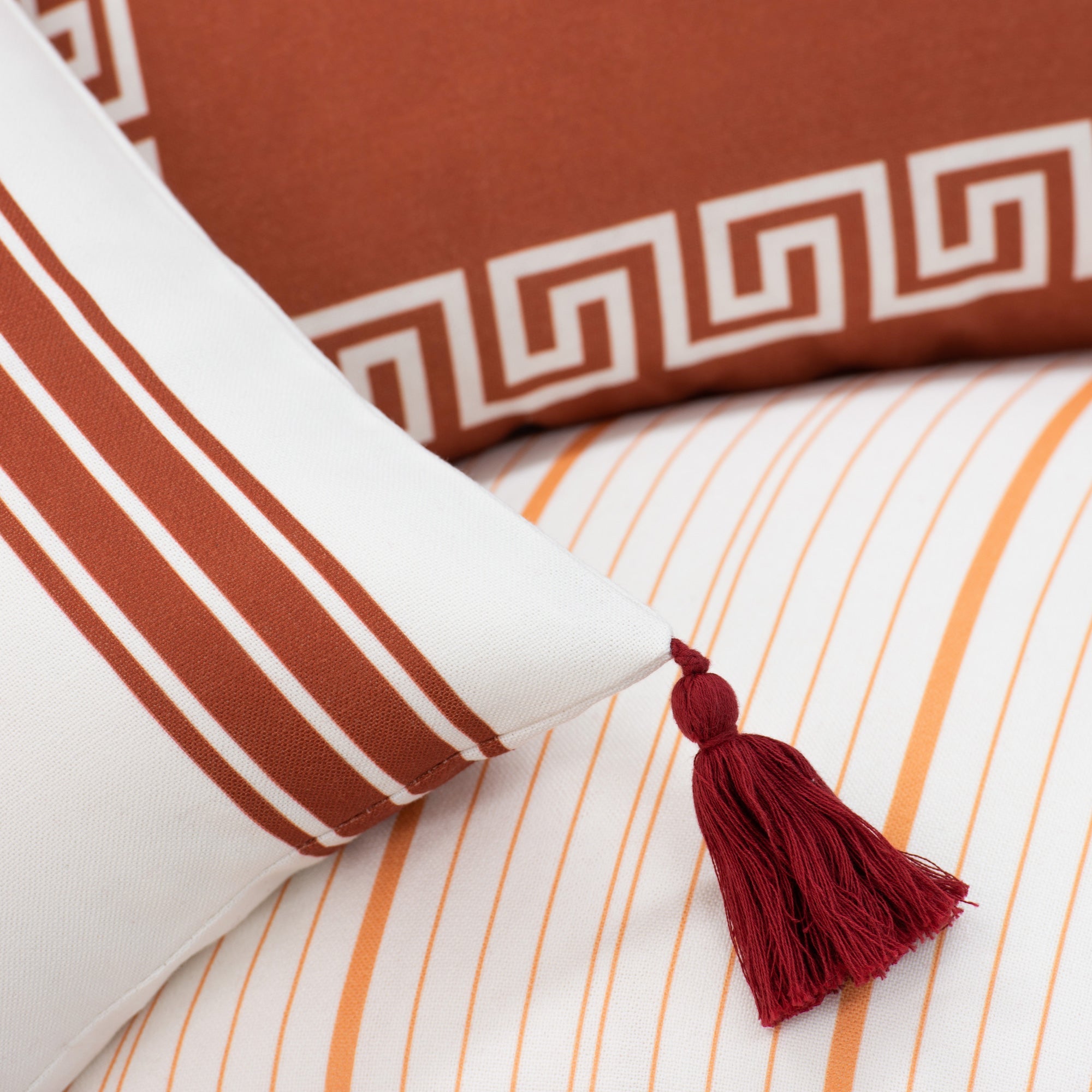 Fall Indoor Outdoor Pillow Cover, Aviv, Striped Tassel, Orange, 20"x20"