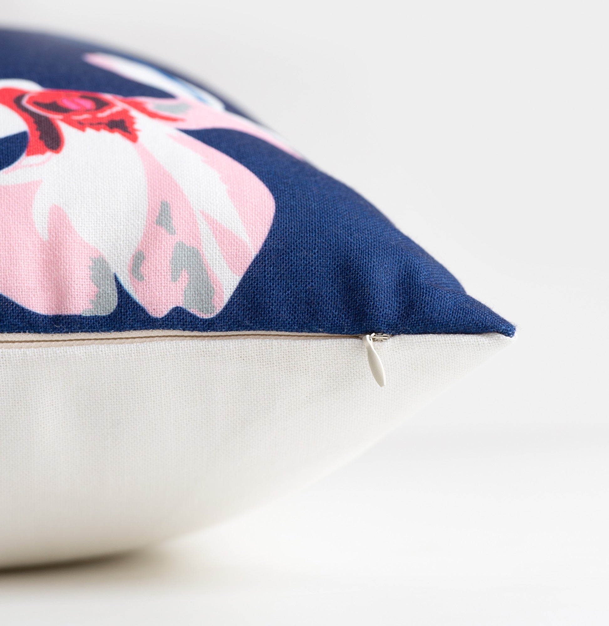 Spring Indoor Outdoor Pillow Cover, Floral, Navy Blue Pink, 18"x18"