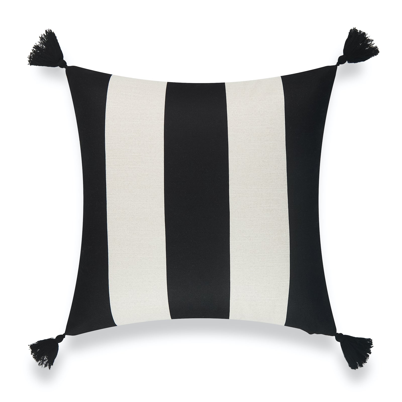 Modern Boho Outdoor Pillow Cover, Malta, Striped Tassel, Black, 20"x20"-0