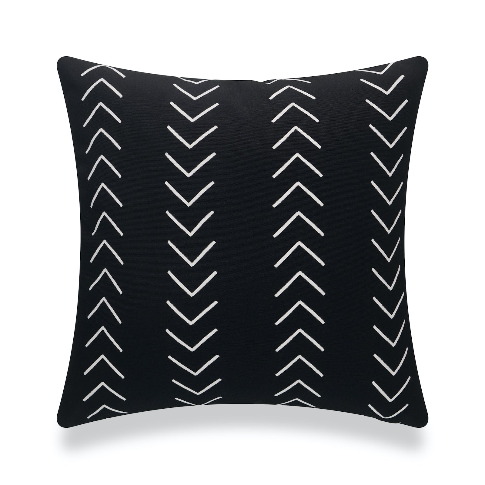 Mudcloth Inspired Outdoor Pillow Cover, Arrowhead Black, 18"x18"-0