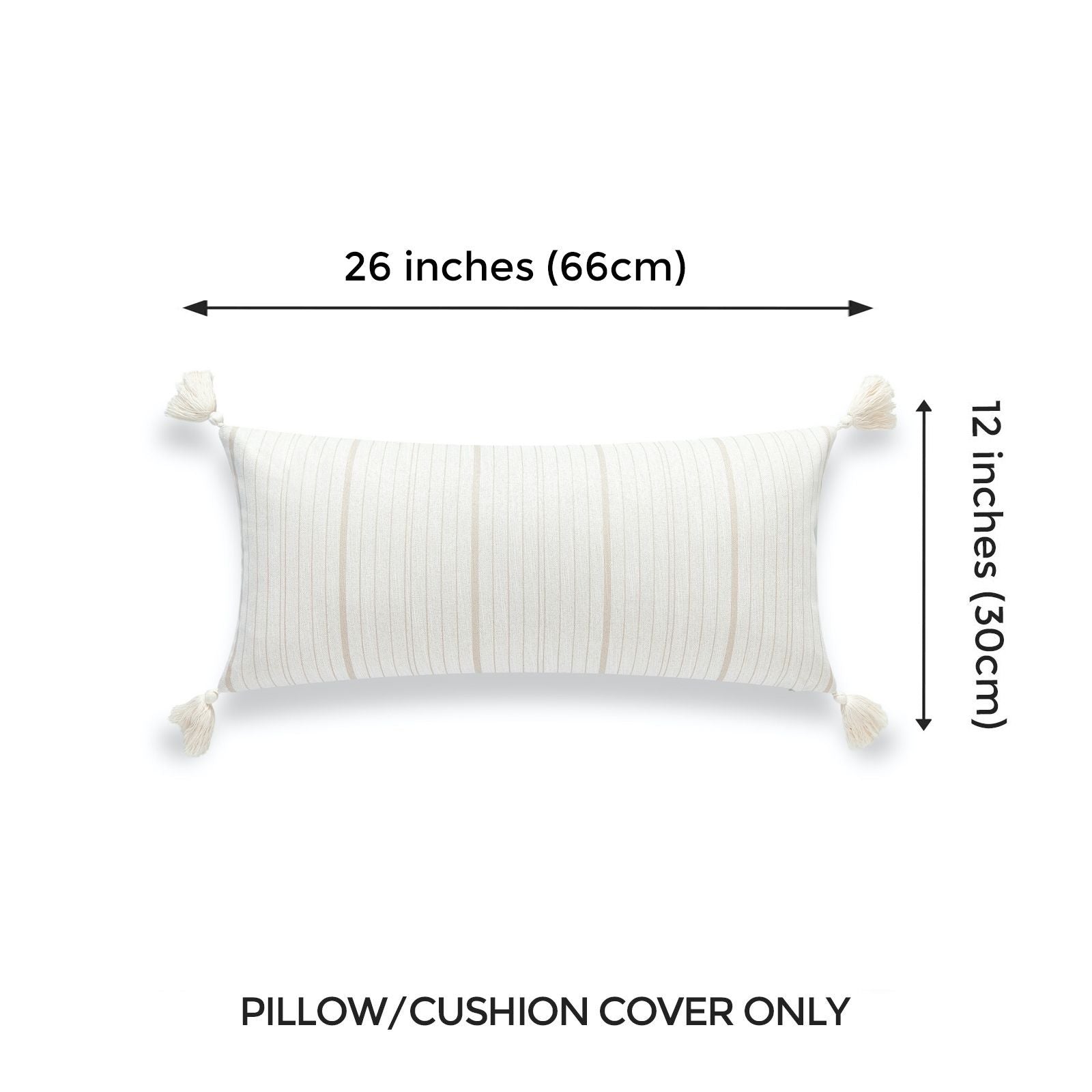 Beach Outdoor Lumbar Pillow Cover, Missi, Stripe Tassel, Camel Sand, 12"x26"