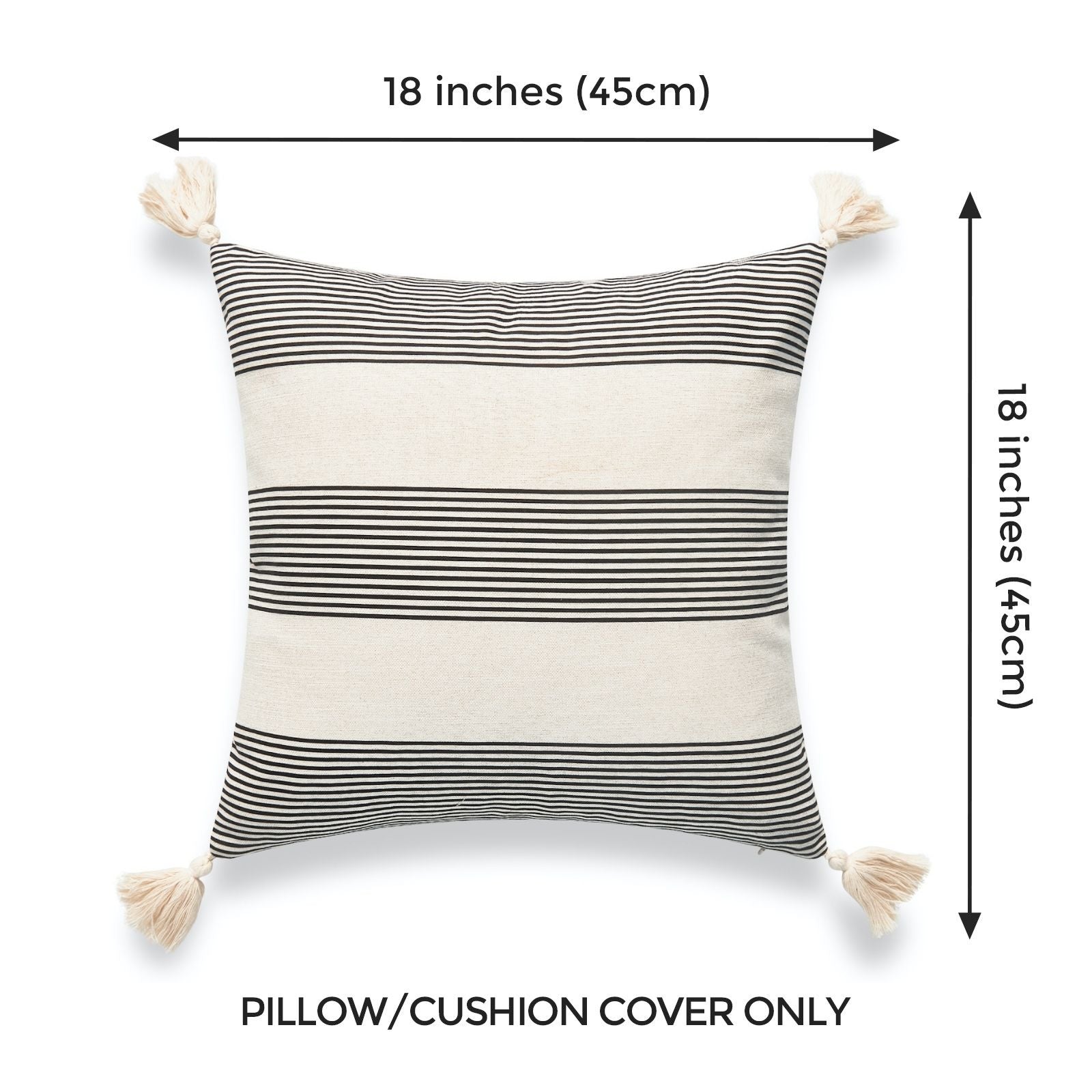 Modern Boho Outdoor Pillow Cover, Striped Tassel, 18"x18"