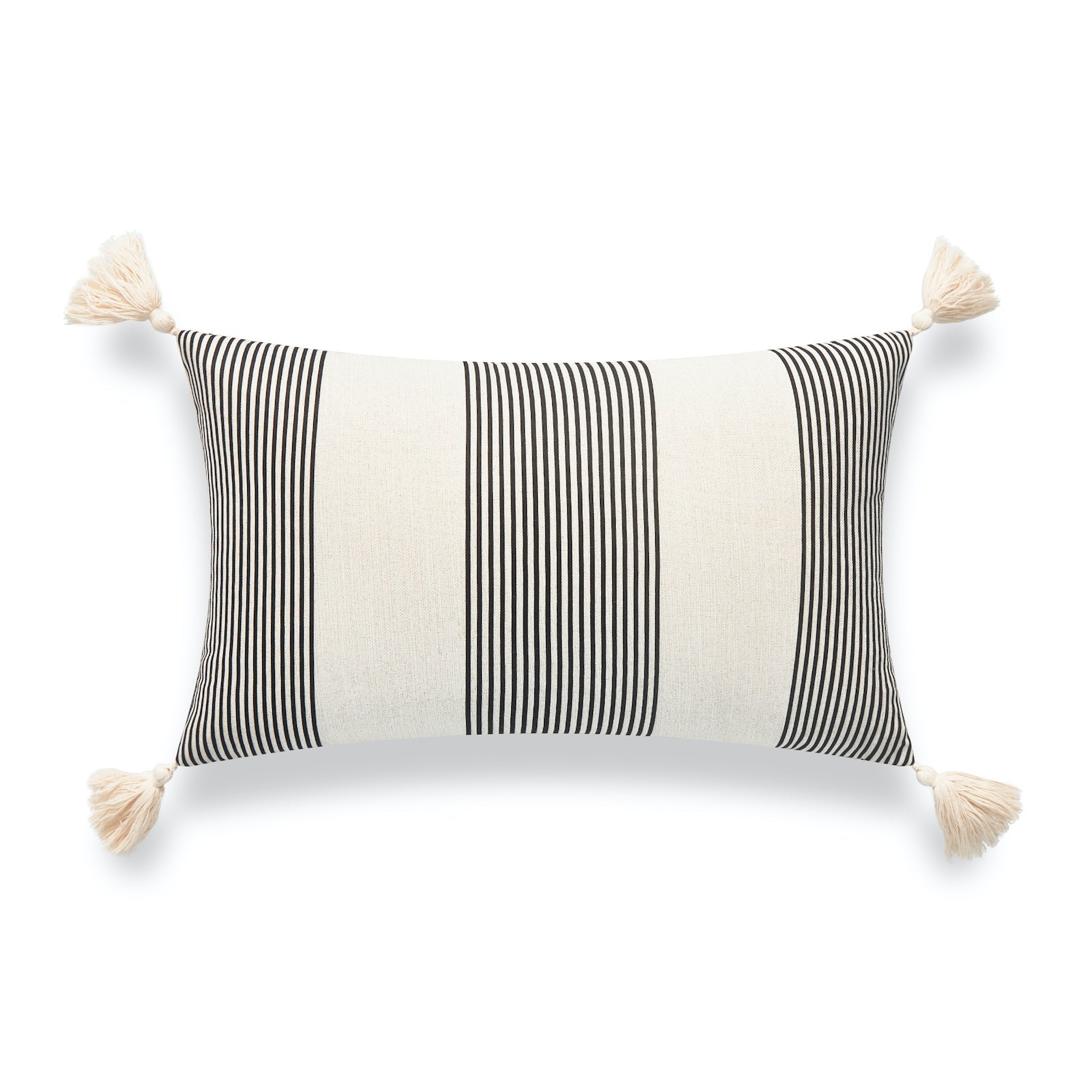 Modern Boho Outdoor Lumbar Pillow Cover, Striped Tassel, 12"x20"-0
