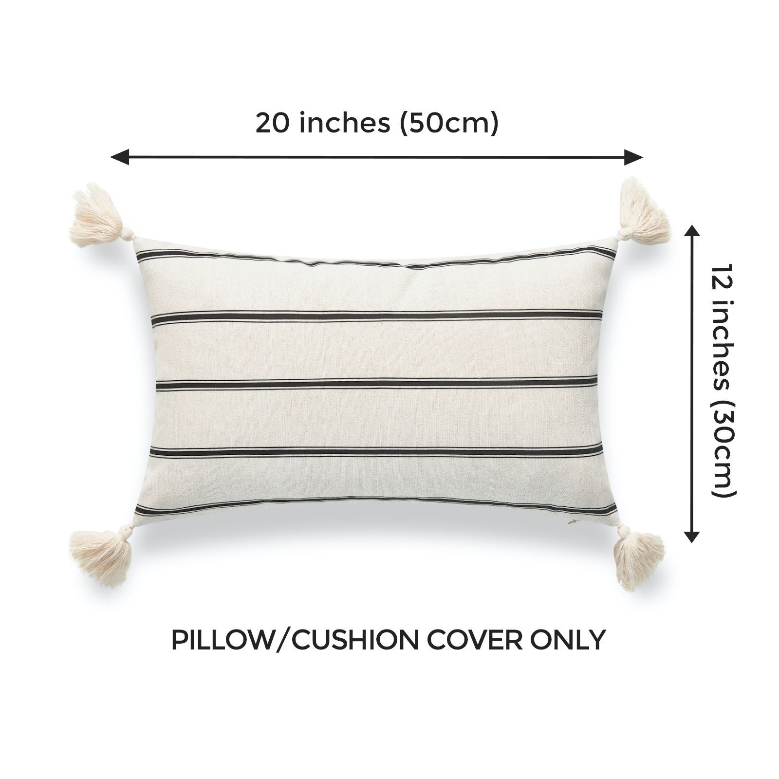 Modern Boho Outdoor Lumbar Pillow Cover, Striped Tassel, Beige, 12"x20"