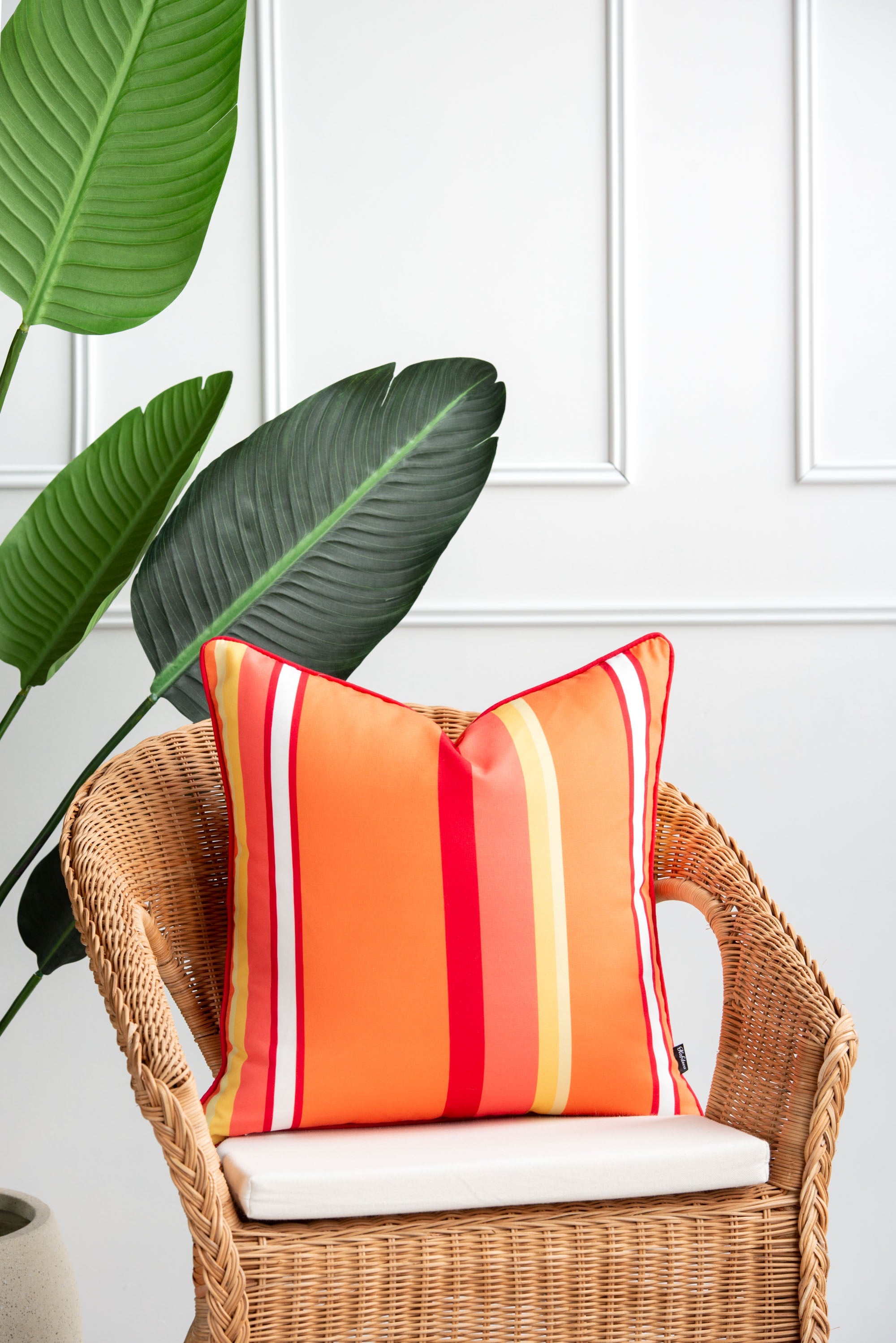Patio Outdoor Pillow Cover, Rainbow Stripes, Orange, 18"x18"