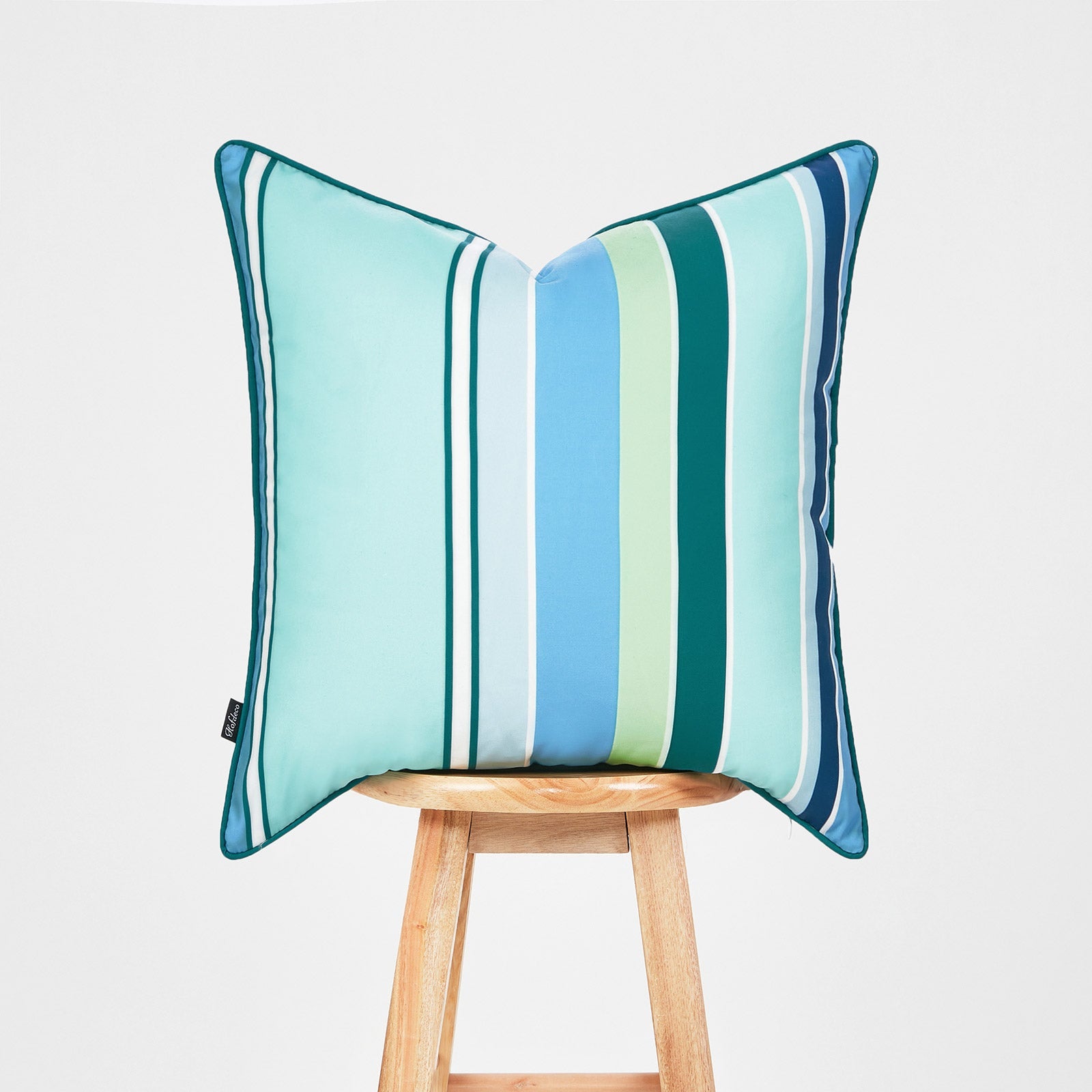 Patio Outdoor Pillow Cover, Rainbow Stripes, Aqua, 18"x18"