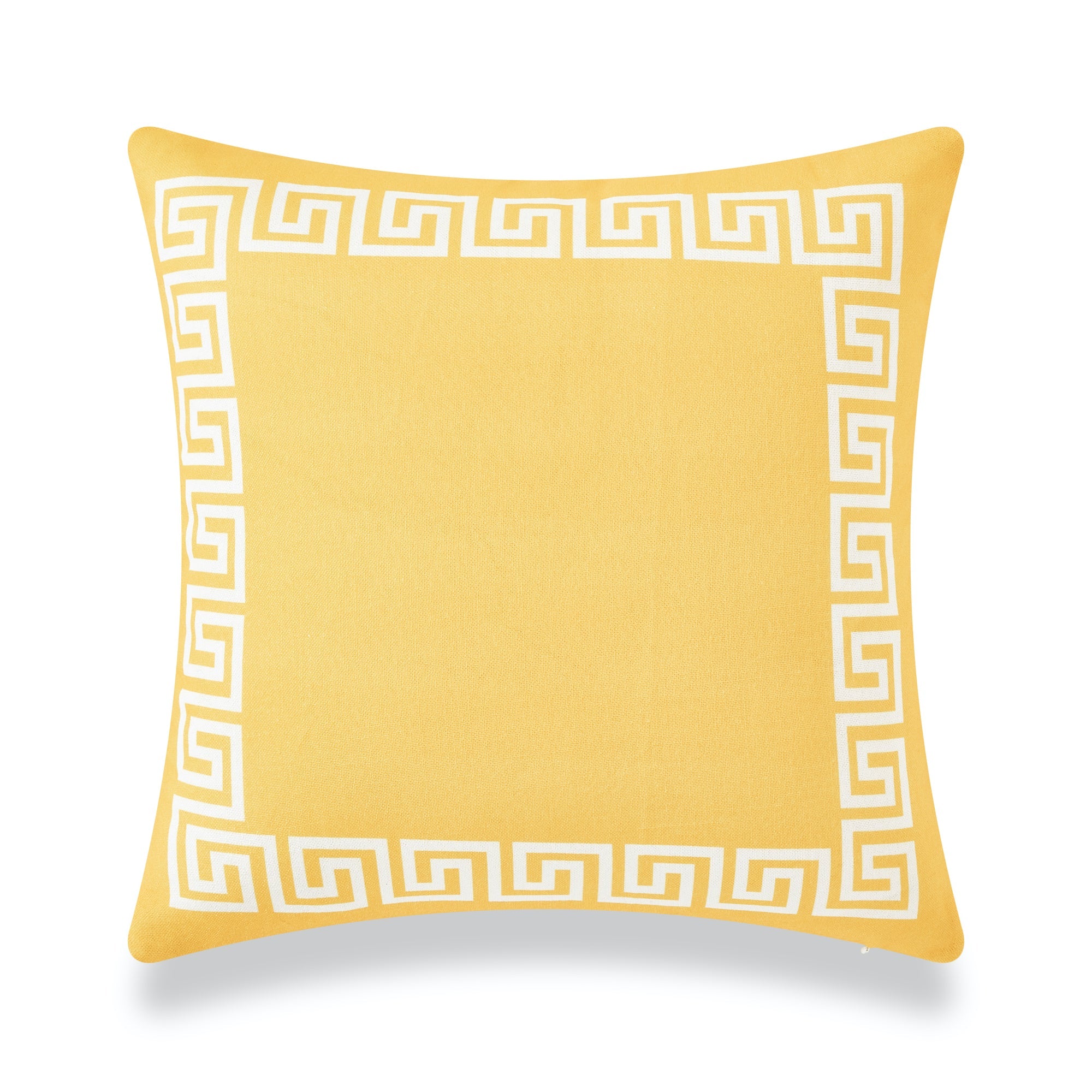 Coastal Boho Indoor Outdoor Pillow Cover, Helicon, Greek Key, Yellow, 18"x18"