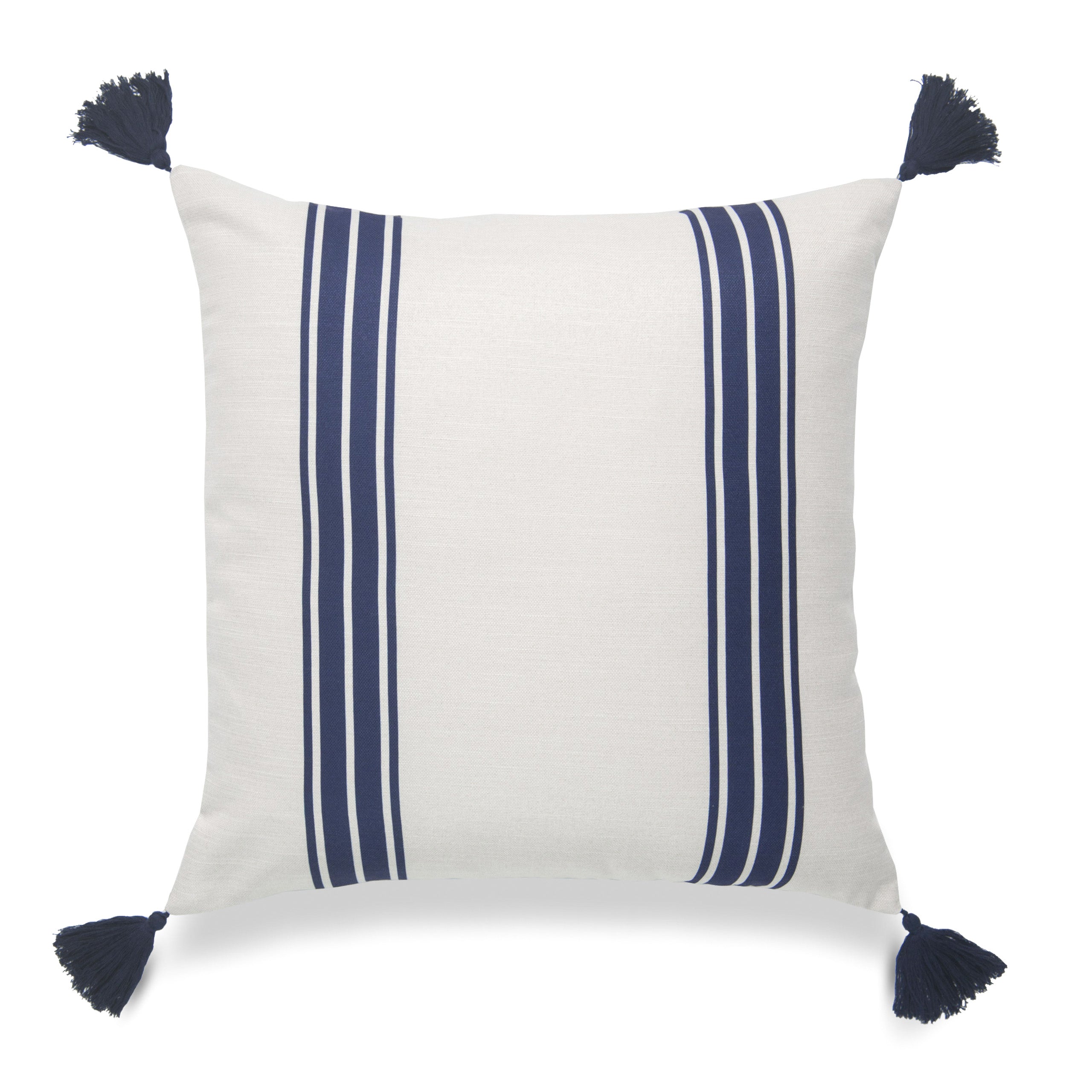 Coastal Indoor Outdoor Pillow Cover, Aviv, Striped Tassel, Navy Blue, 20"x20"-0