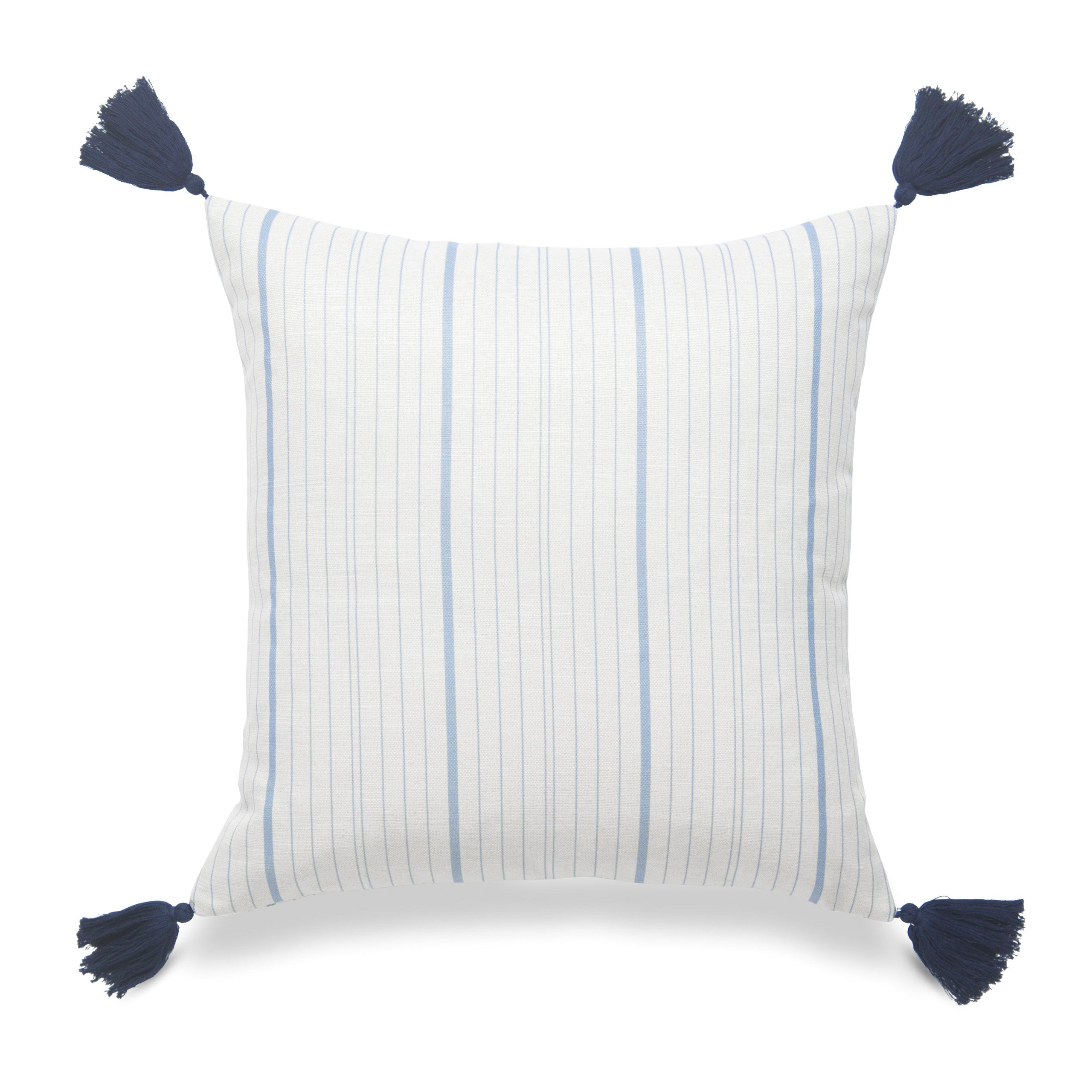Coastal Indoor Outdoor Pillow Cover, Missi, Stripe Tassel, Sky Blue, 18"x18"-0