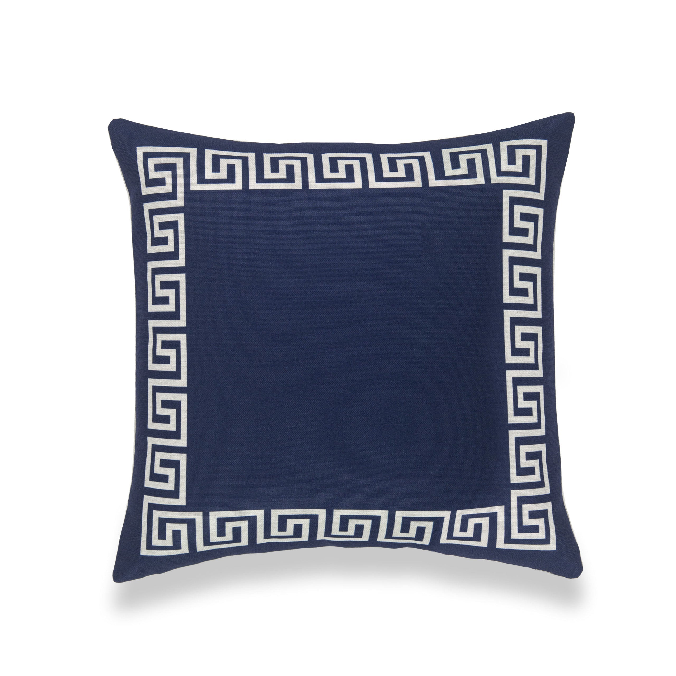 Coastal Indoor Outdoor Pillow Cover, Helicon, Greek Key, Navy Blue, 18"x18"