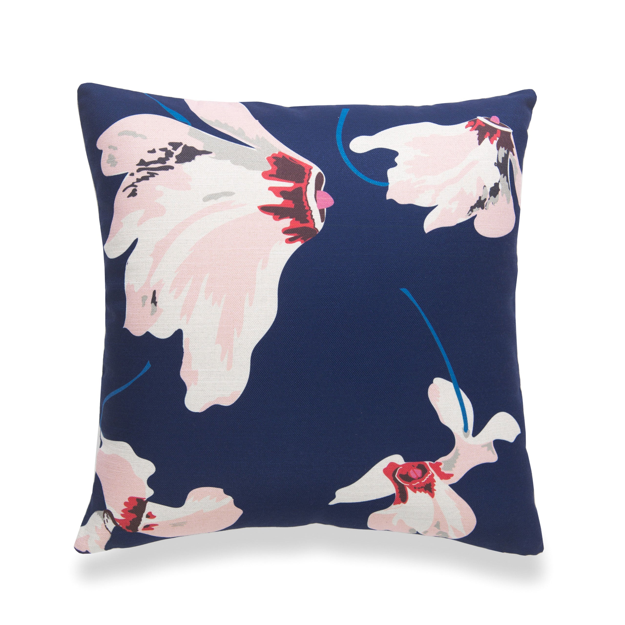 Spring Indoor Outdoor Pillow Cover, Floral, Navy Blue Pink, 18"x18"
