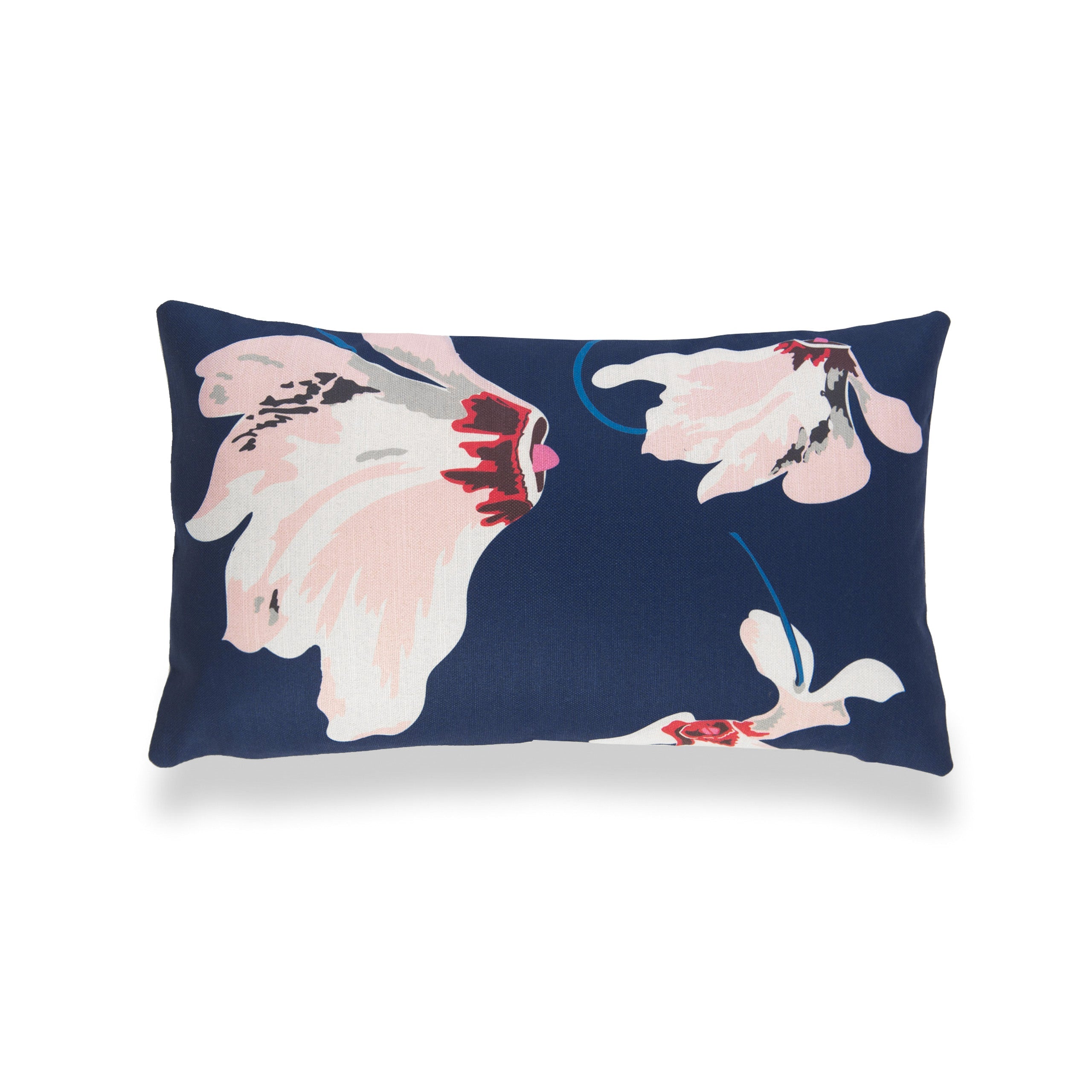Spring Indoor Outdoor Lumbar Pillow Cover, Floral, Navy Blue Pink, 12"x20"