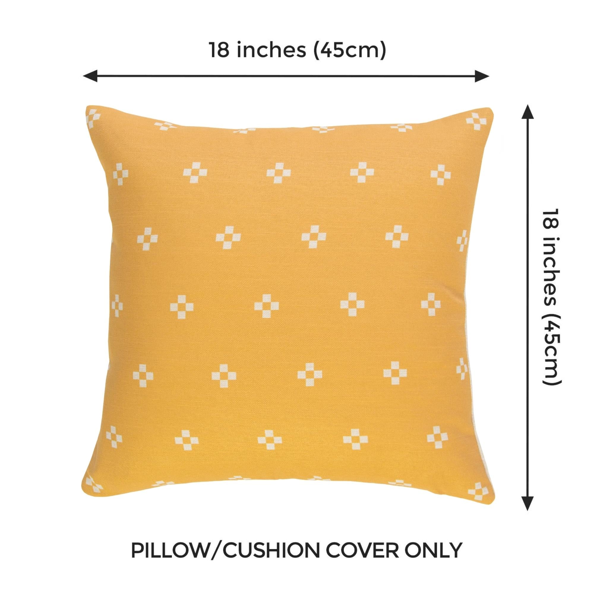 Boho Indoor Outdoor Pillow Cover, Diamond, Yellow, 18"x18"