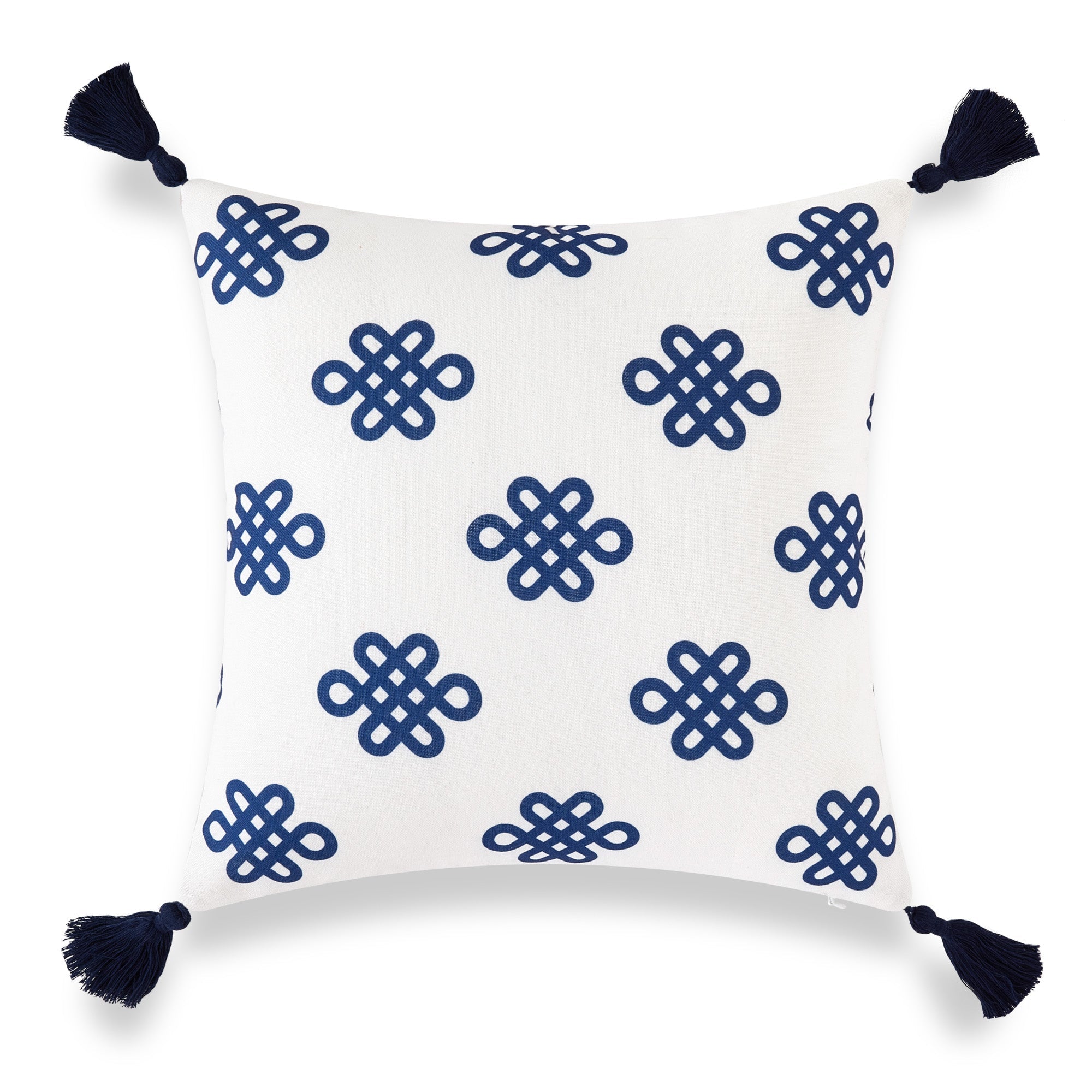 Coastal Boho Indoor Outdoor Pillow Cover, Orient, Knot, Navy, 18"x18"