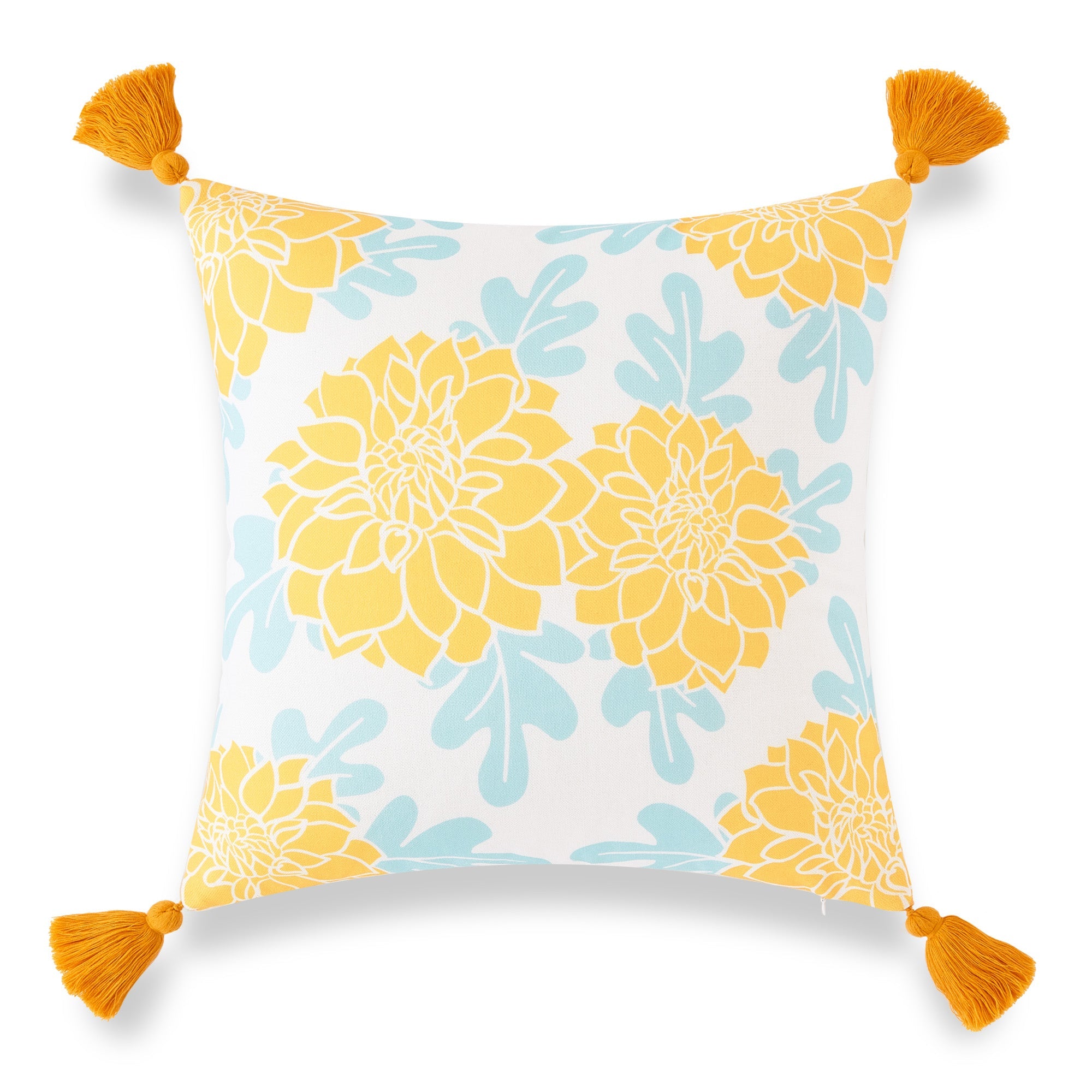 Floral Indoor Outdoor Pillow Cover, Vene, Dahlia Floral, Yellow, 18"x18"