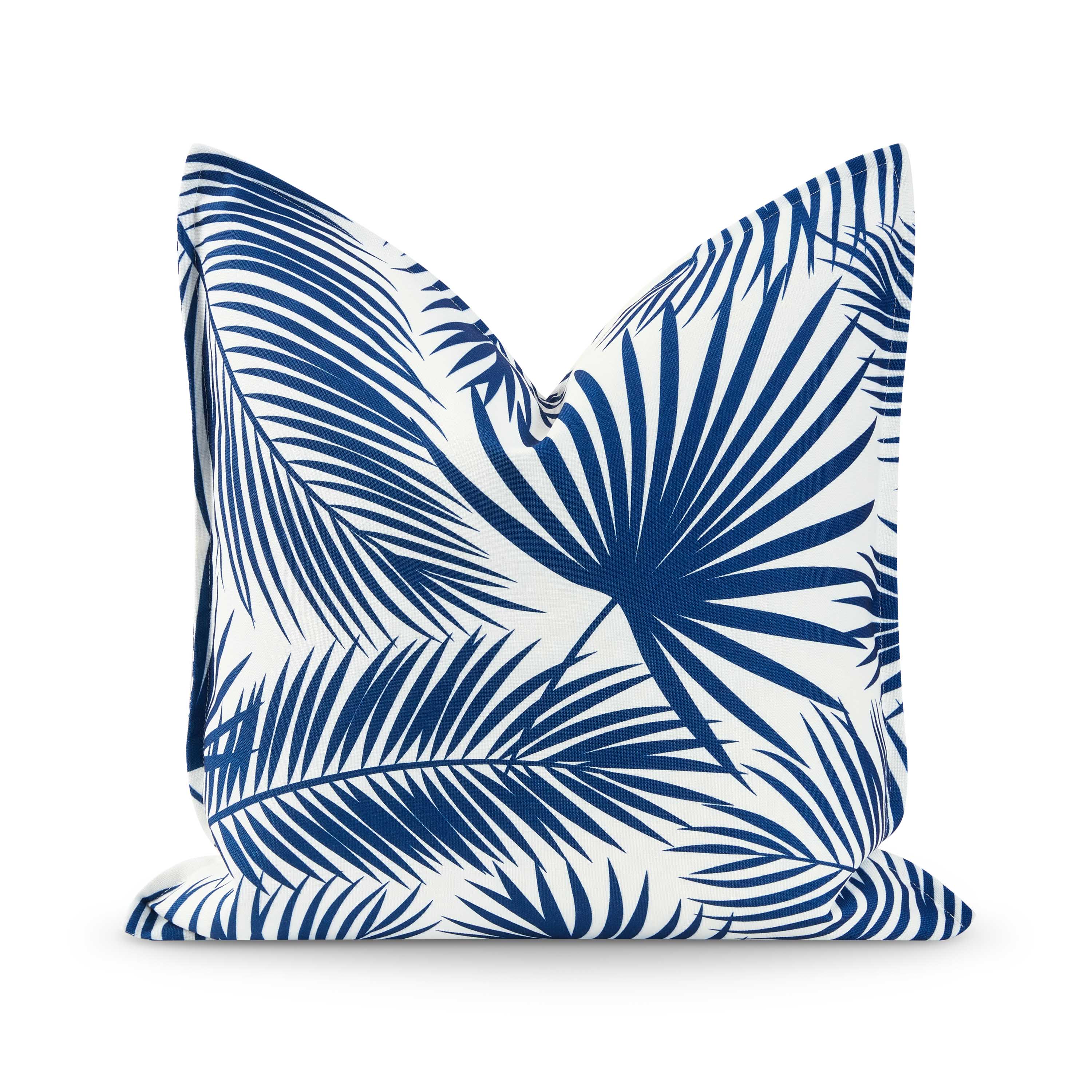 Coastal Hampton Style Indoor Outdoor Pillow Cover, Palm Leaf, Navy Blue, 20"x20"