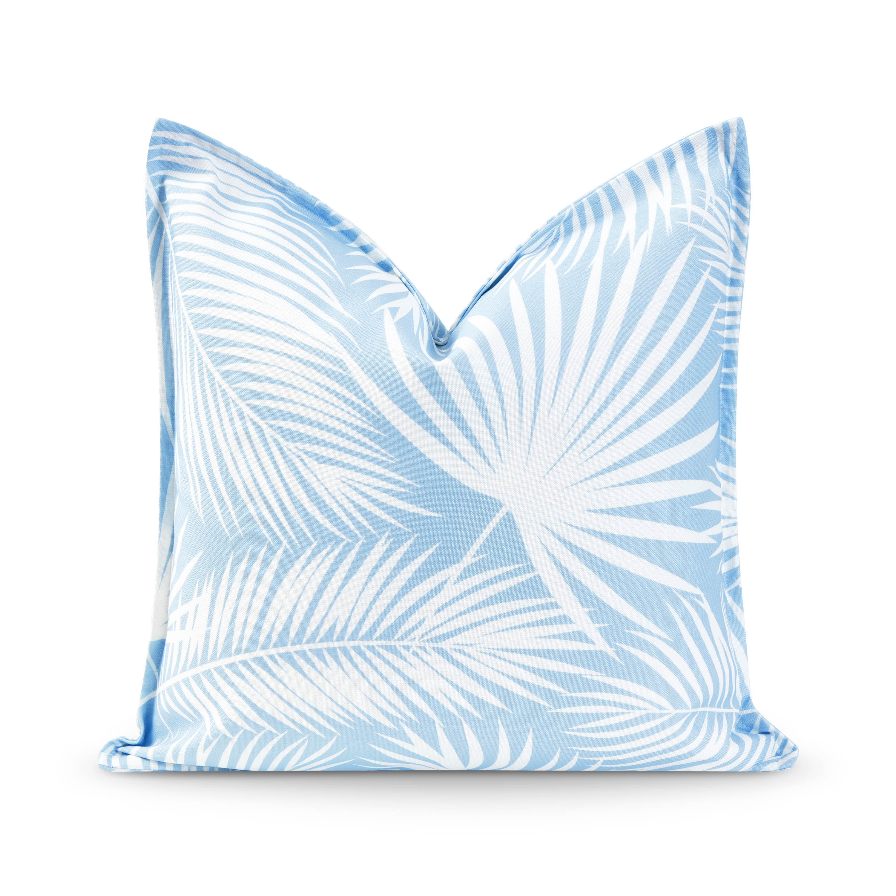 Coastal Hampton Style Indoor Outdoor Pillow Cover, Palm Leaf, Baby Blue, 20"x20"
