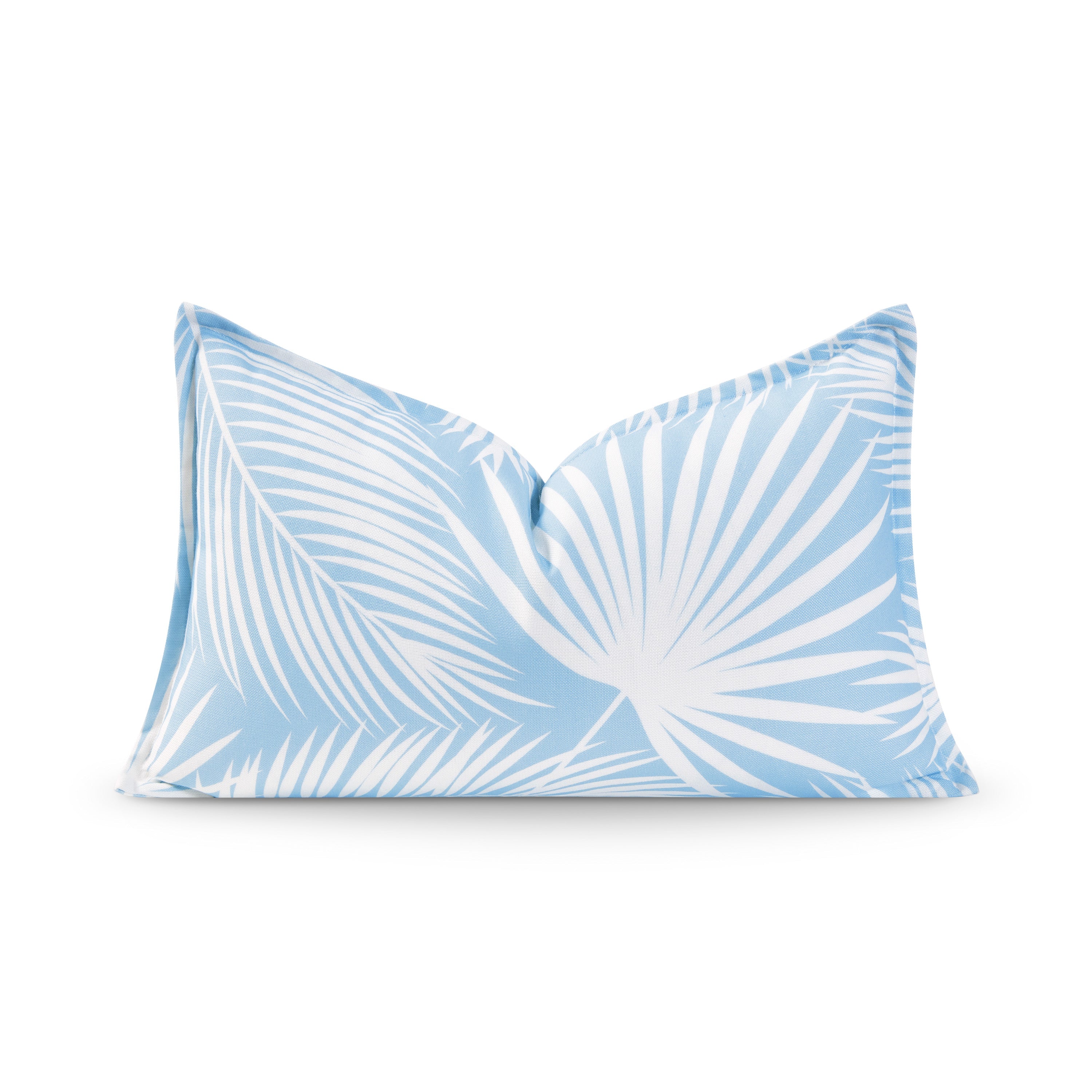Coastal Hampton Style Indoor Outdoor Lumbar Pillow Cover, Palm Leaf, Baby Blue, 12"x20"