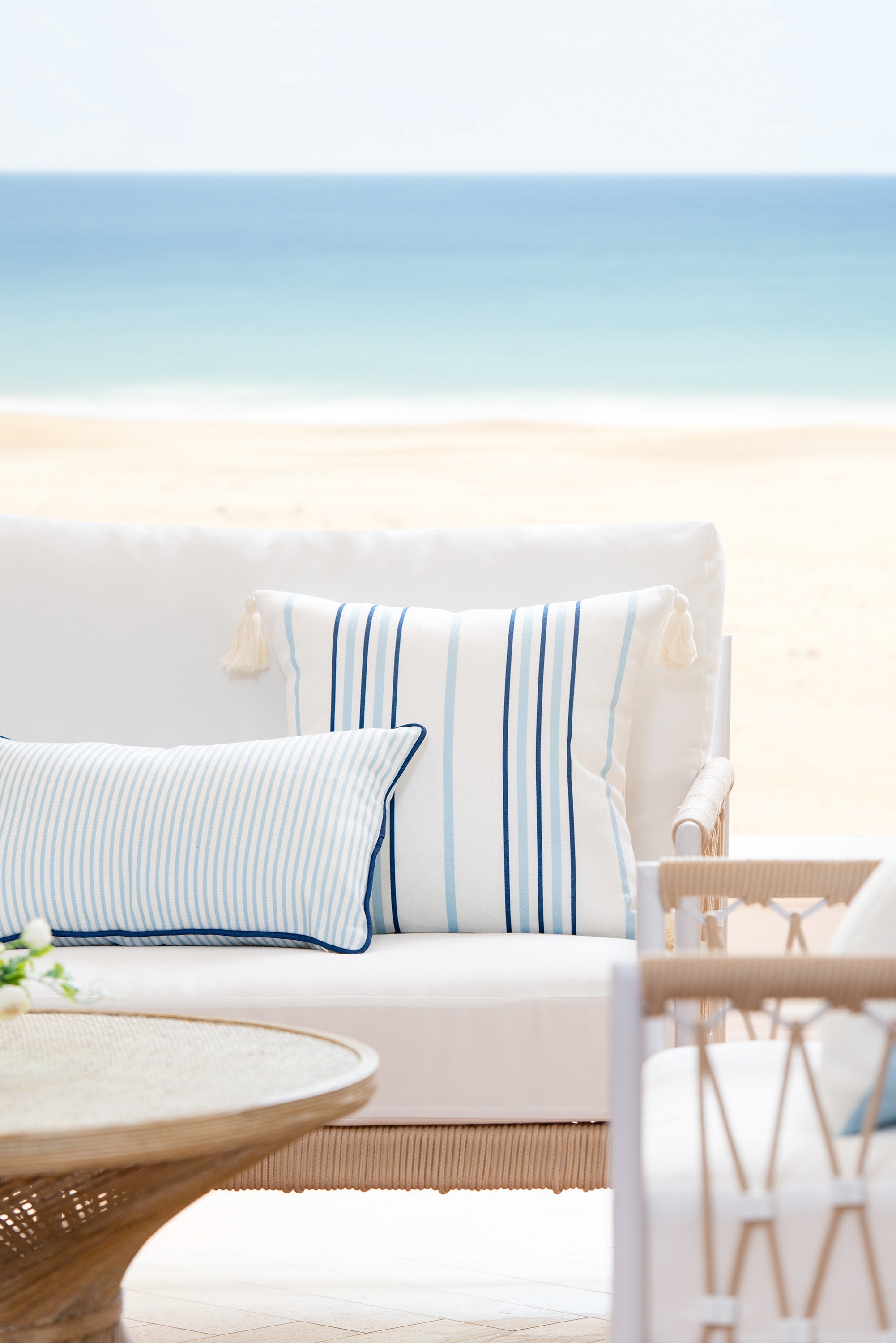 Coastal Hampton Style Indoor Outdoor Lumbar Pillow Cover, Stripe, Blue, 12"x20"-1